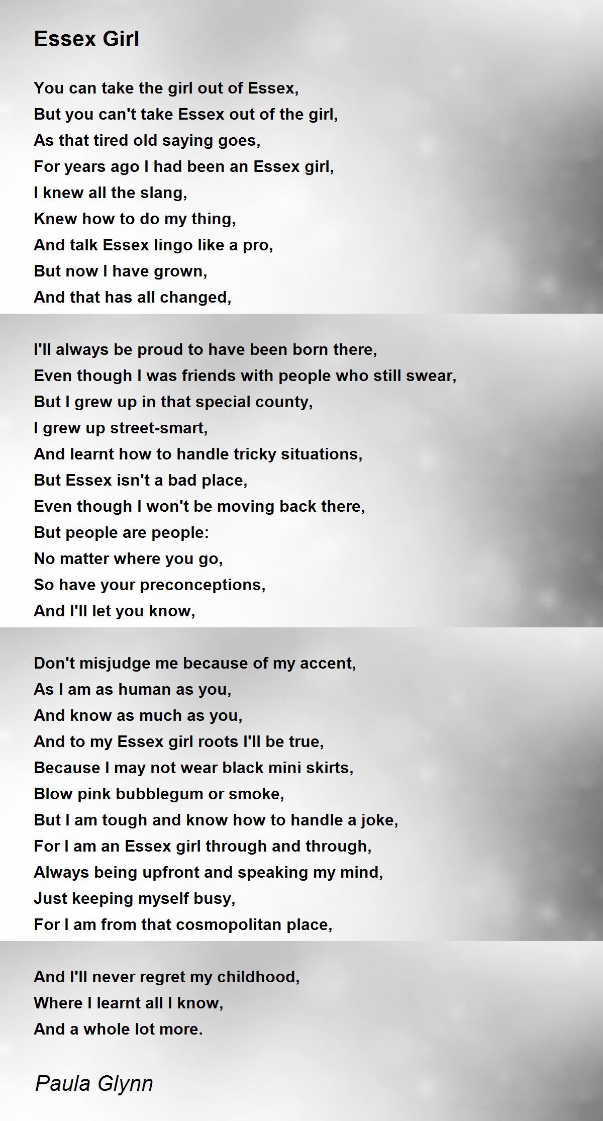 Essex Girl Essex Girl Poem by Paula Glynn