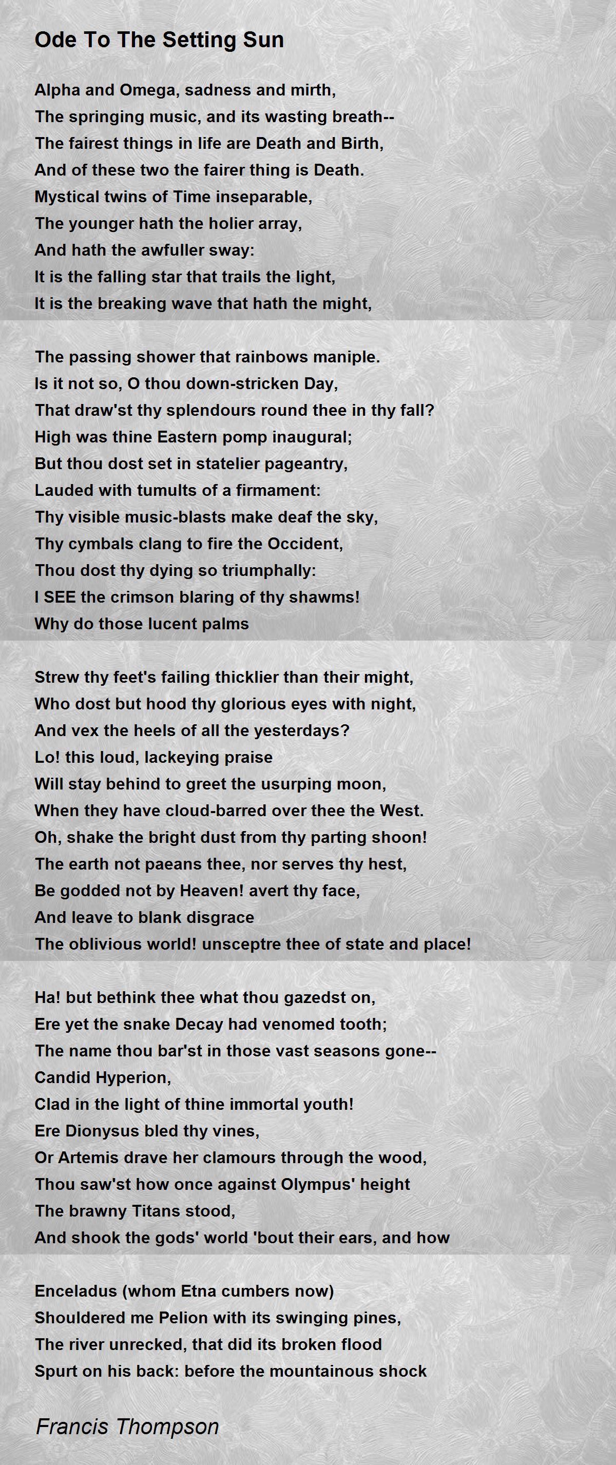 Ode To The Setting Sun Poem by Francis Thompson - Poem Hunter
