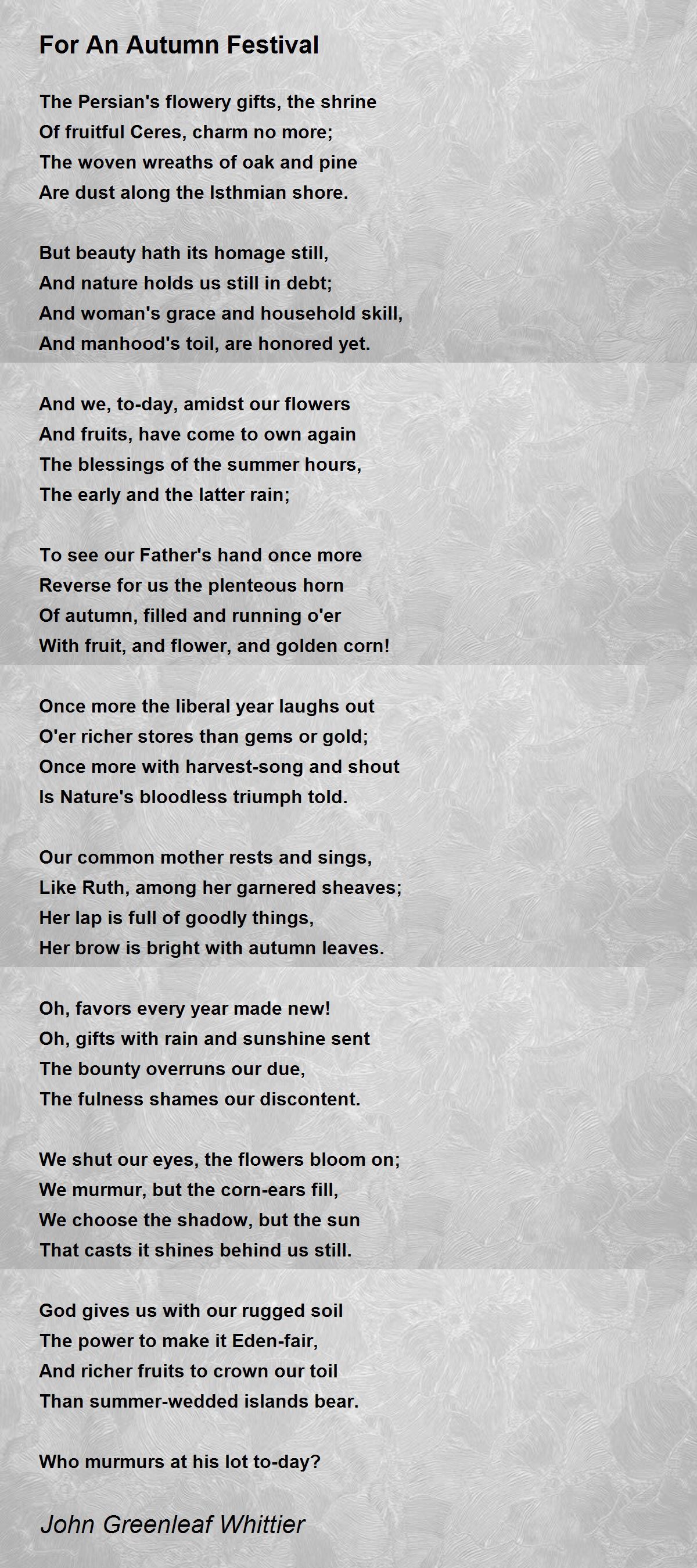 For An Autumn Festival Poem by John Greenleaf Whittier - Poem Hunter