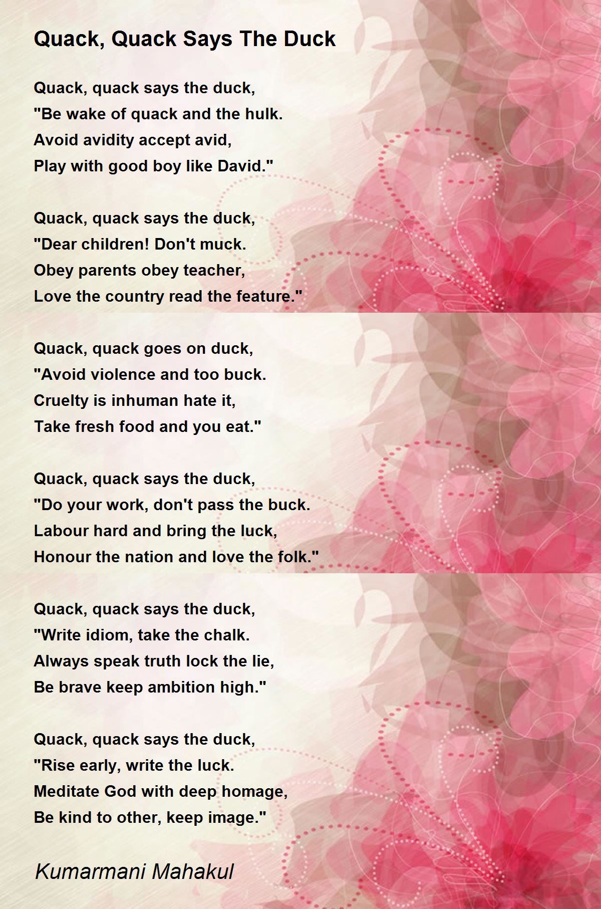 Quack, Quack Says The Duck Quack, Quack Says The Duck Poem by