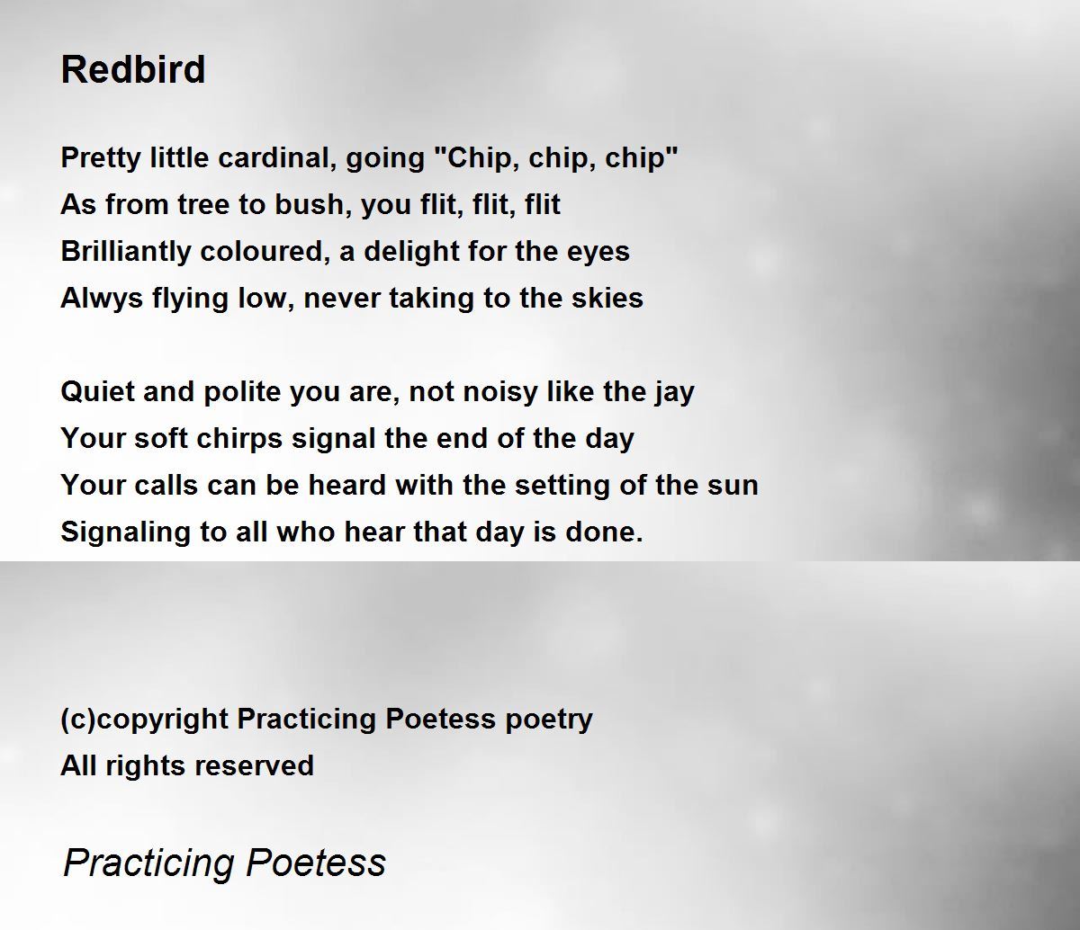 Redbird Redbird Poem by Practicing Poetess