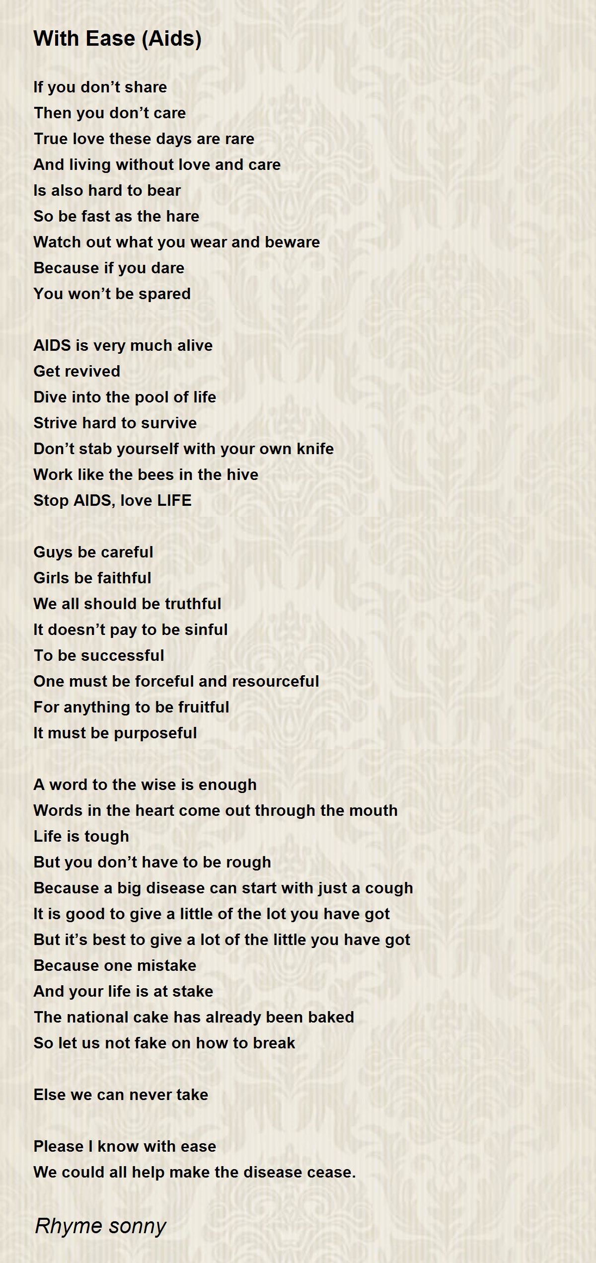 With Ease (Aids) Poem by Rhyme sonny Poem Hunter