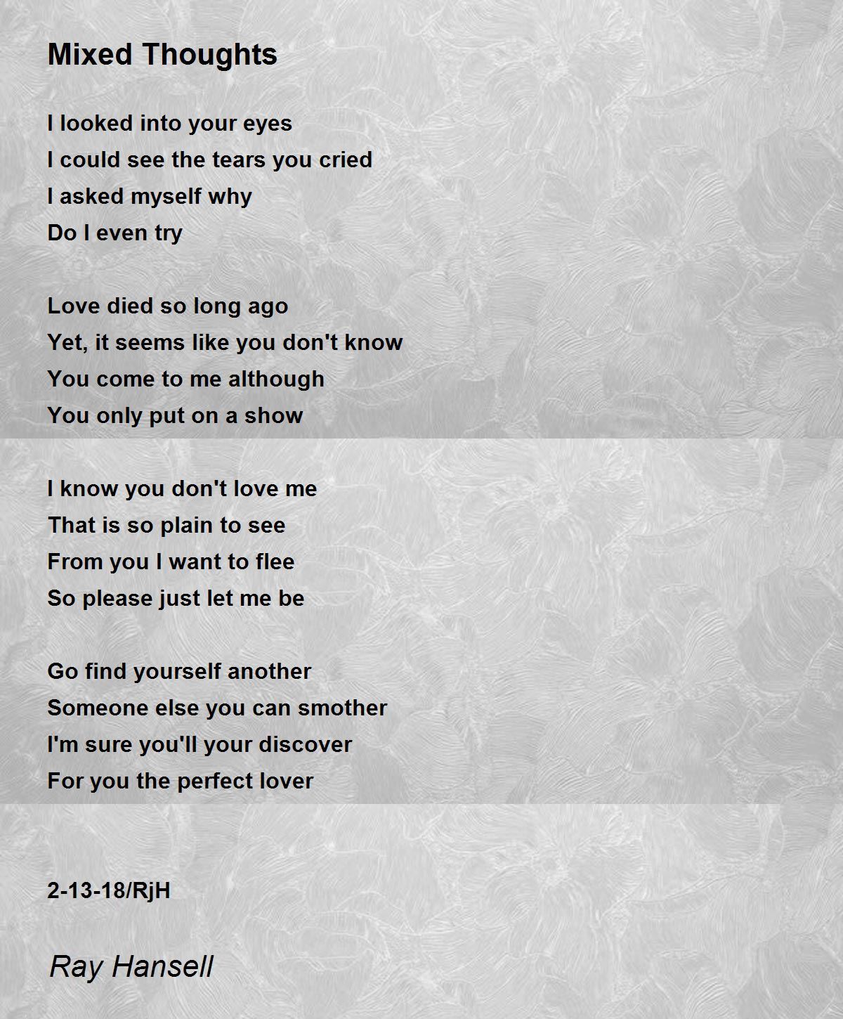 Mixed Thoughts Poem by Ray Hansell Poem Hunter