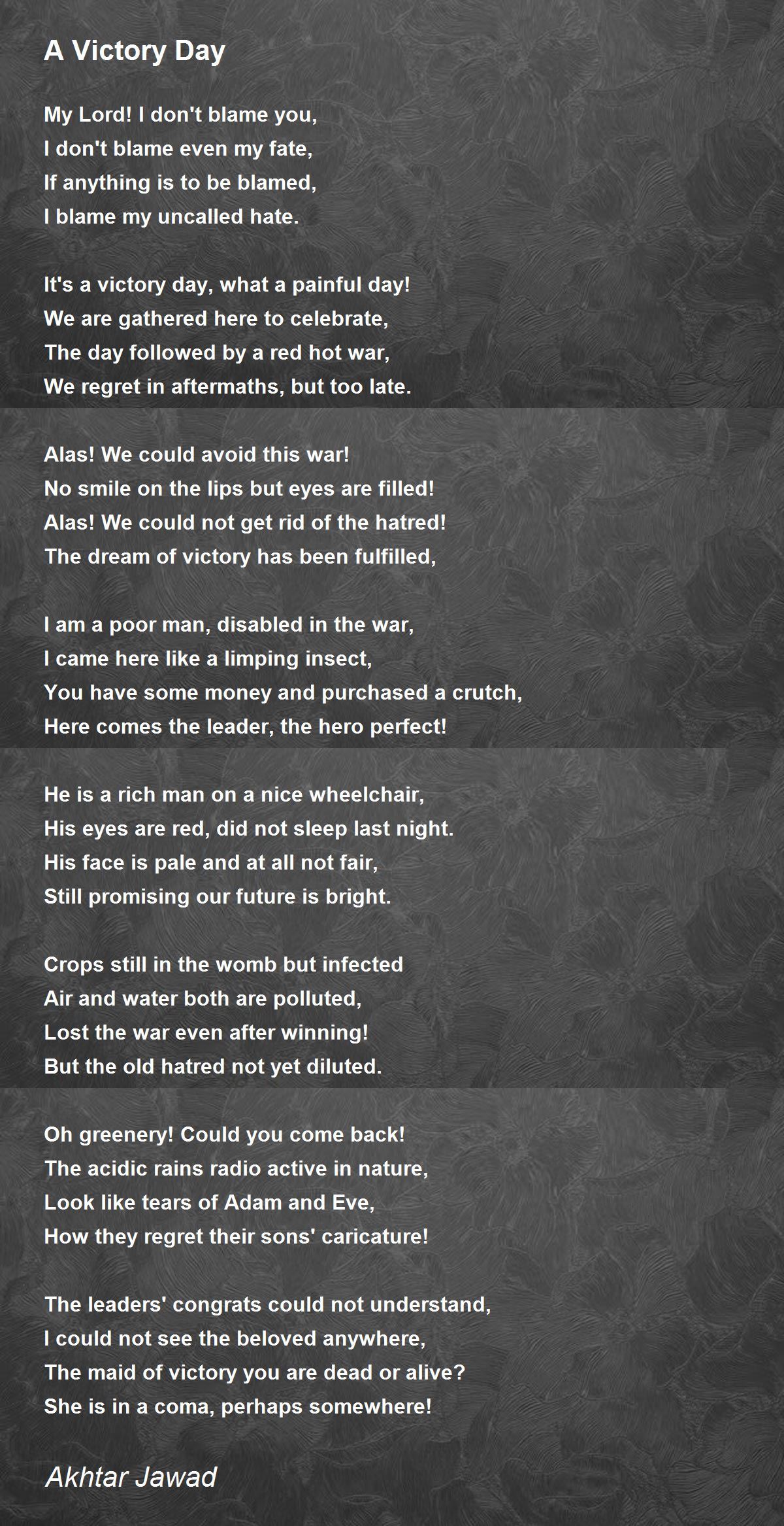 A Victory Day A Victory Day Poem by Akhtar Jawad