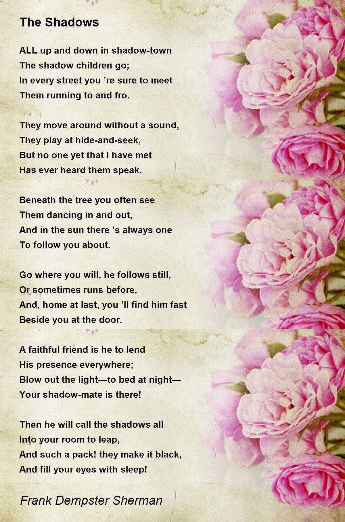 The Shadows by Frank Dempster Sherman The Shadows Poem