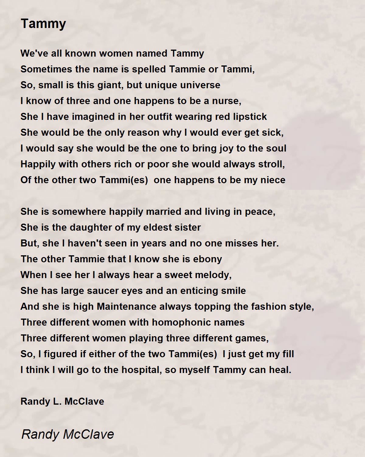 Tammy Tammy Poem by Randy McClave