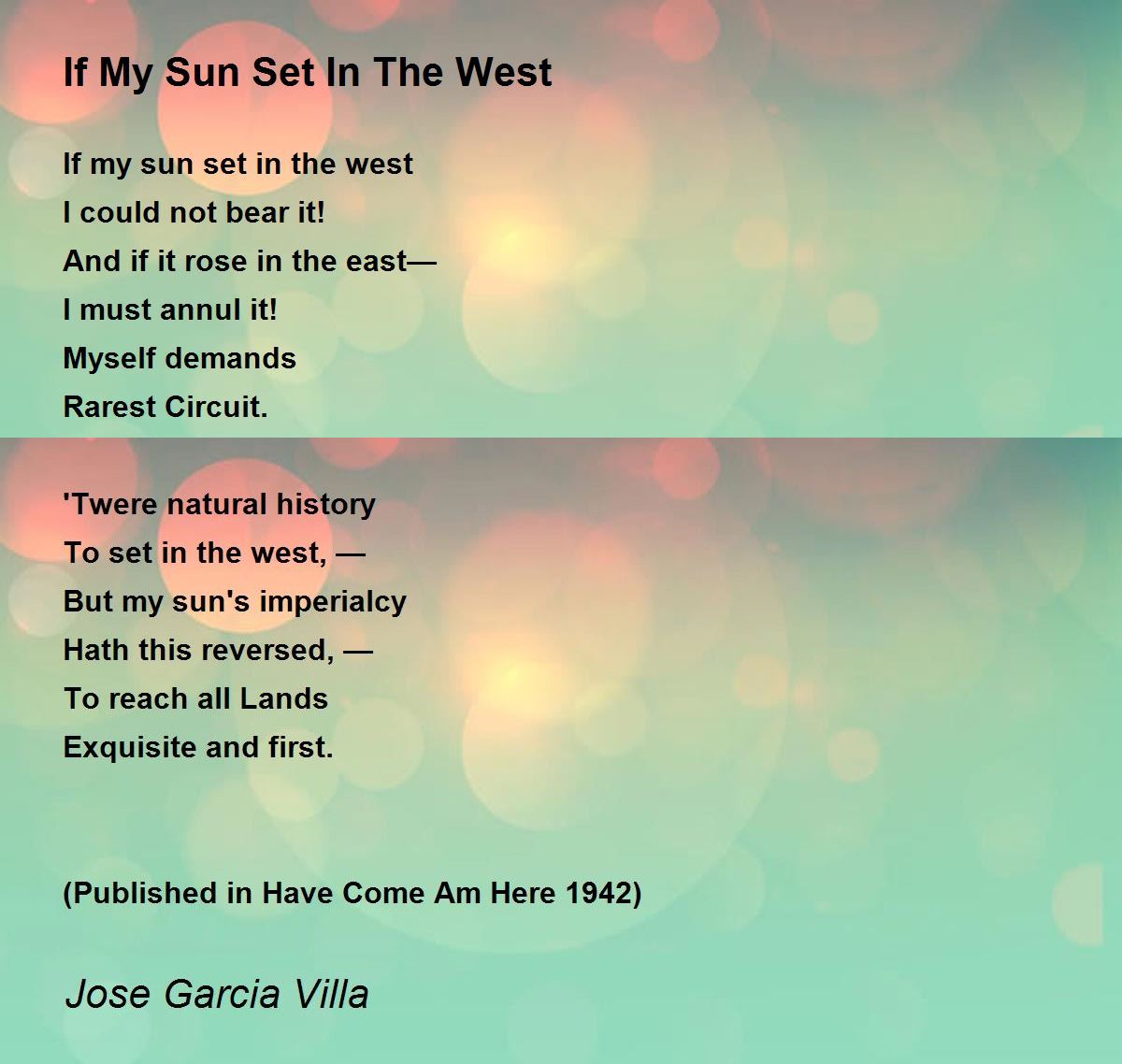 If My Sun Set In The West If My Sun Set In The West Poem by Jose