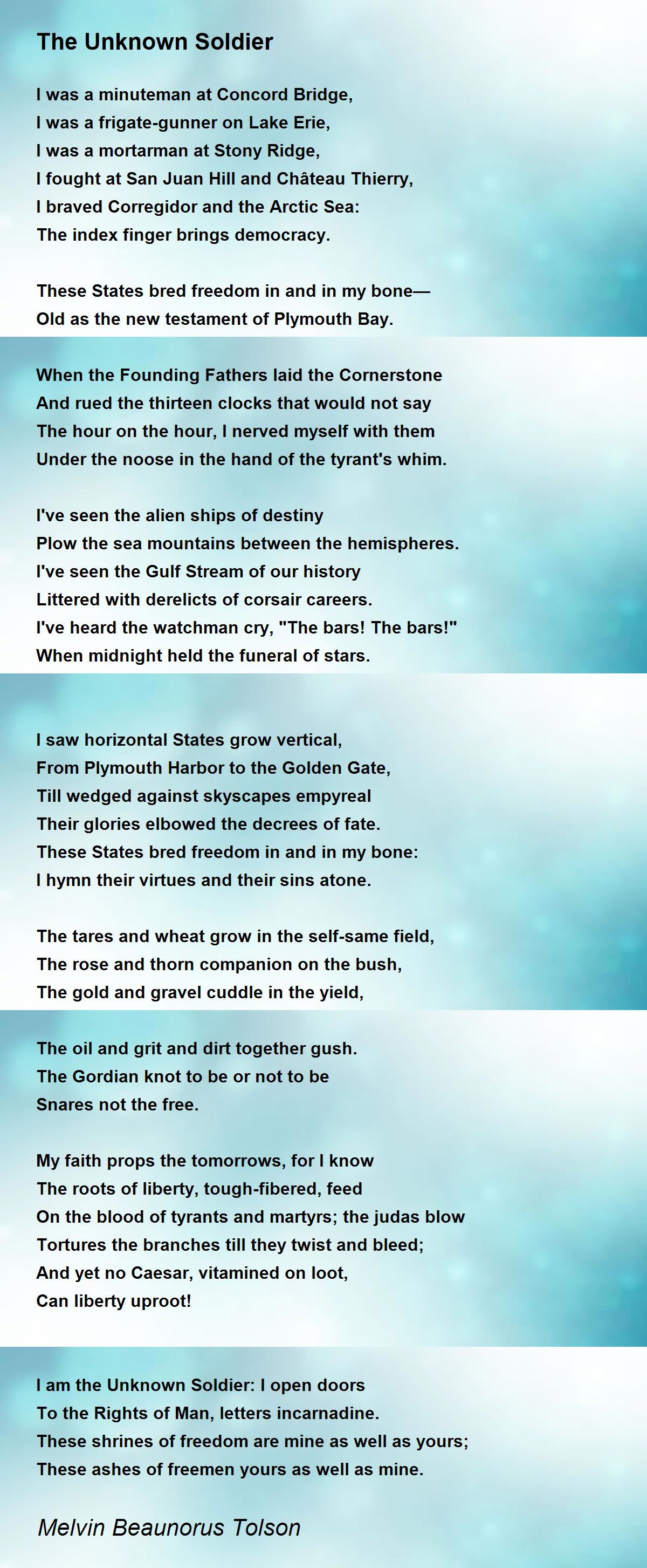 The Unknown Soldier The Unknown Soldier Poem by Melvin Beaunorus Tolson