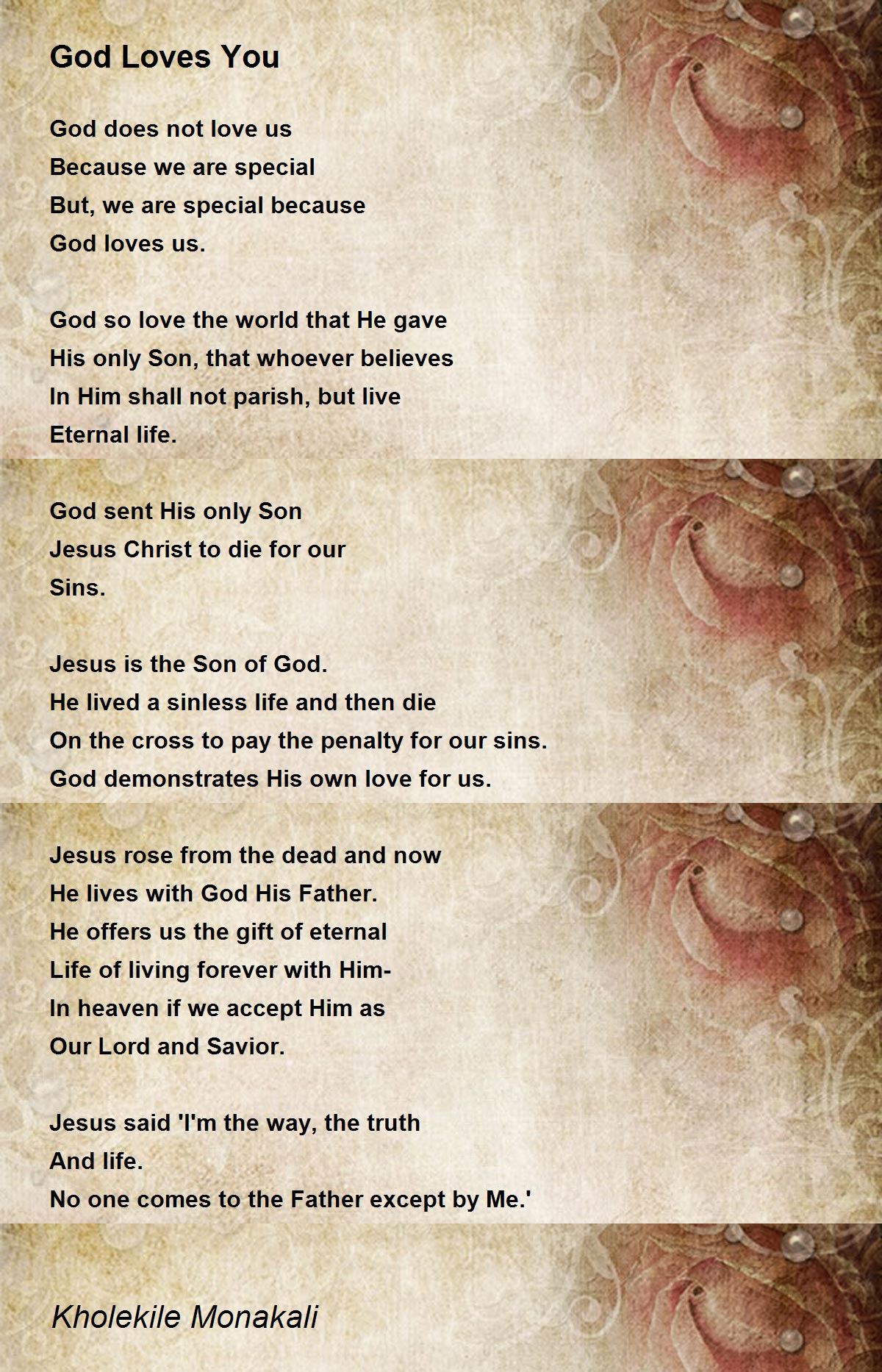 God Loves You God Loves You Poem by Kholekile Monakali