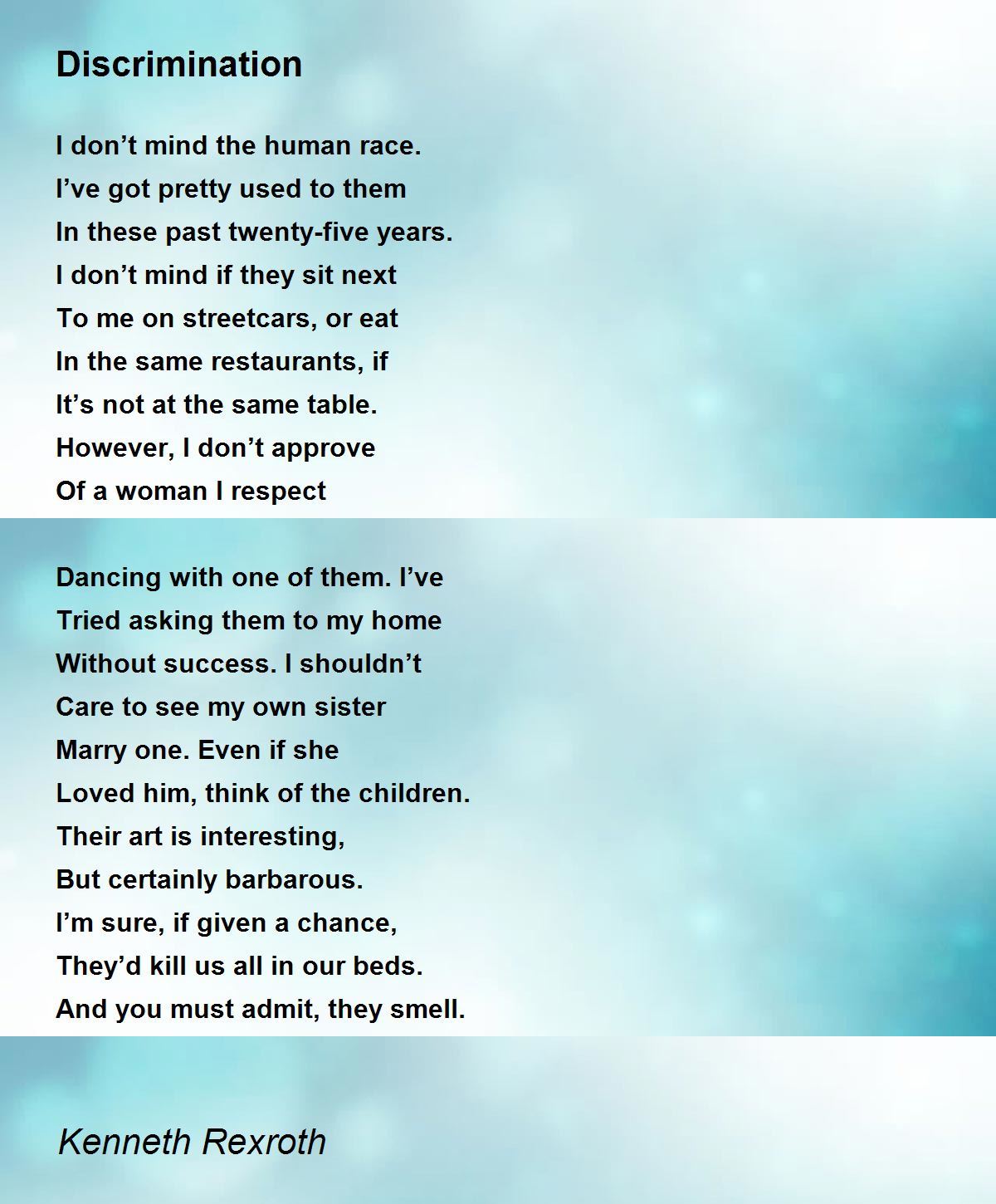 Discrimination Poem by Kenneth Rexroth - Poem Hunter