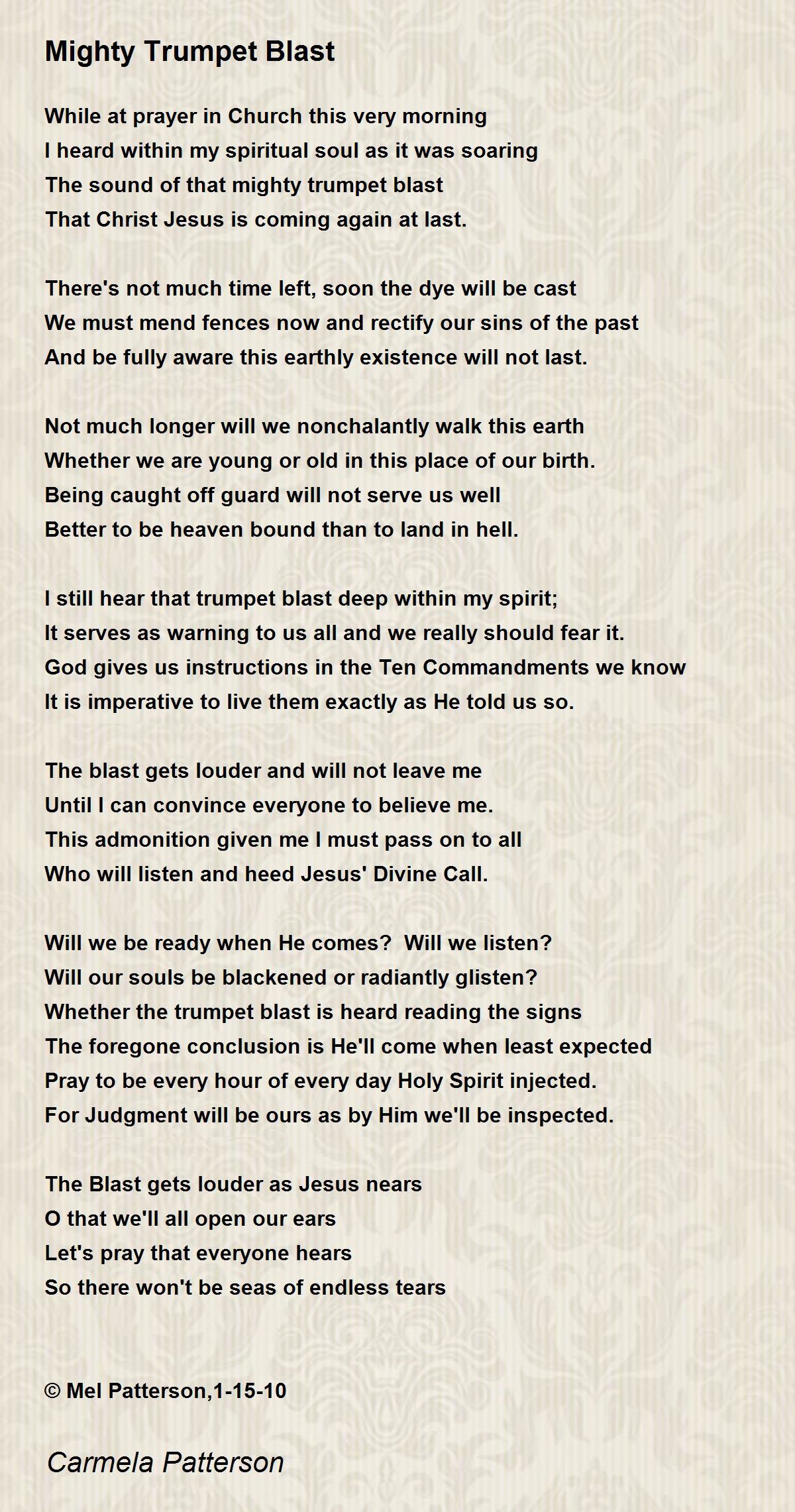 Mighty Trumpet Blast Mighty Trumpet Blast Poem by Carmela Patterson