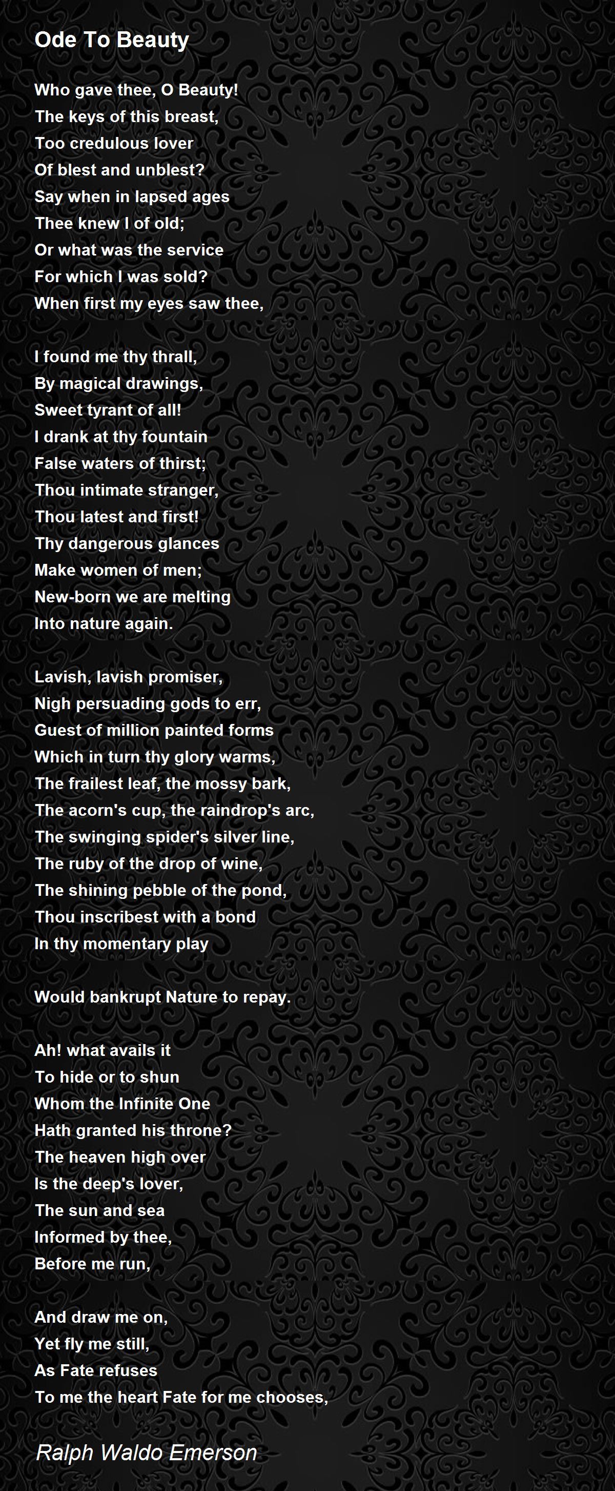 Ode To Beauty Poem by Ralph Waldo Emerson - Poem Hunter