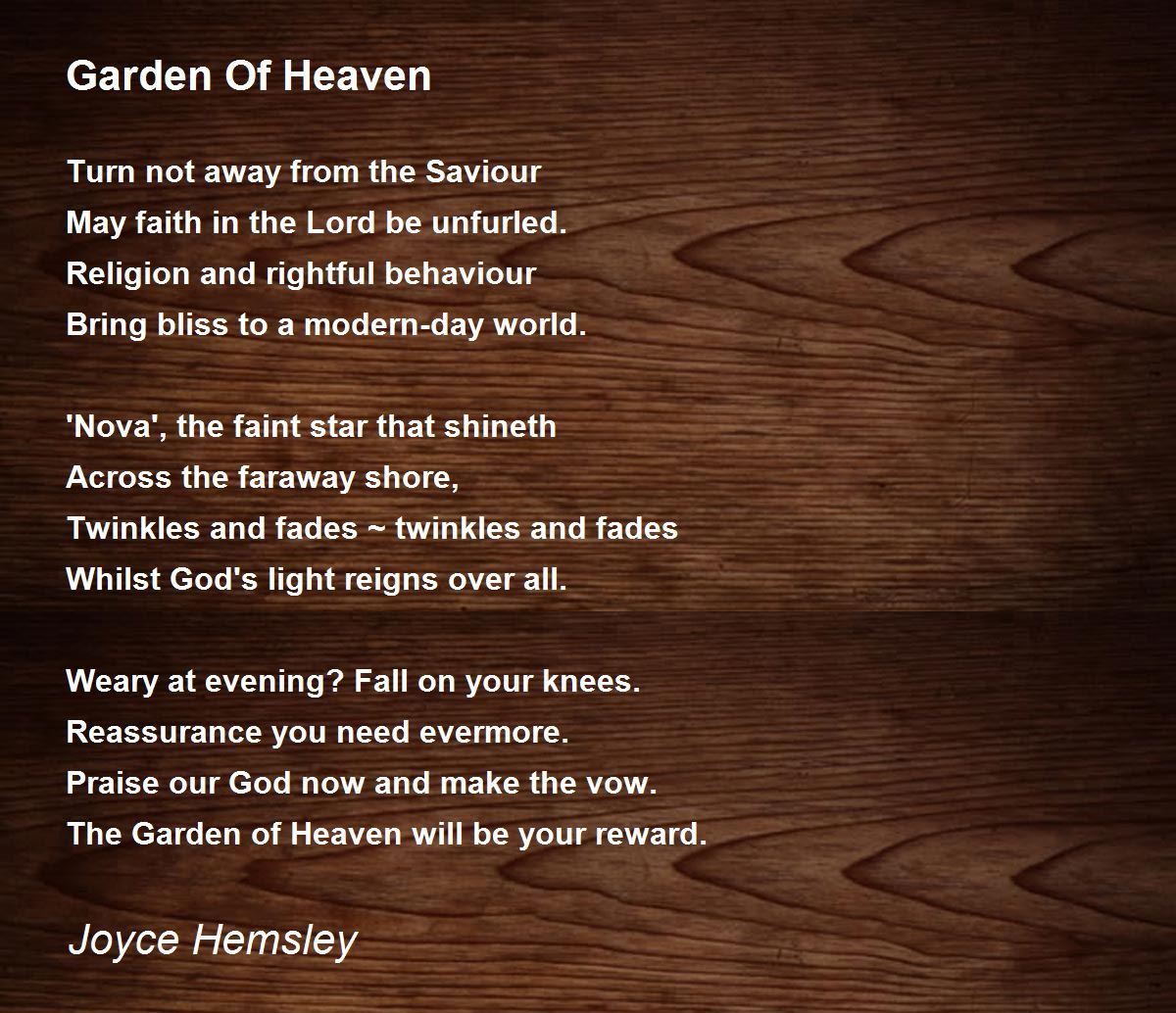 Garden Of Heaven Garden Of Heaven Poem by Joyce Hemsley