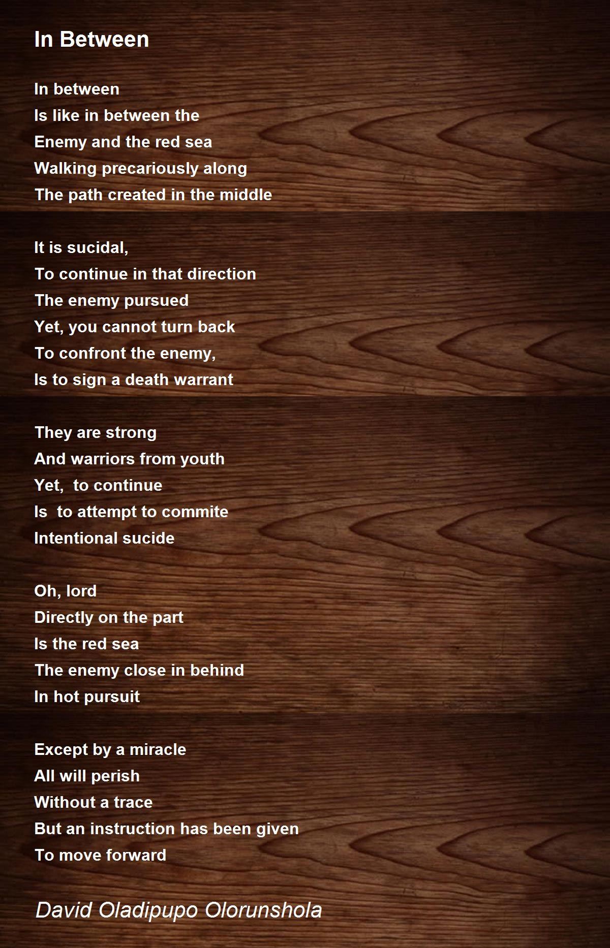 In Between In Between Poem by David Oladipupo Olorunshola