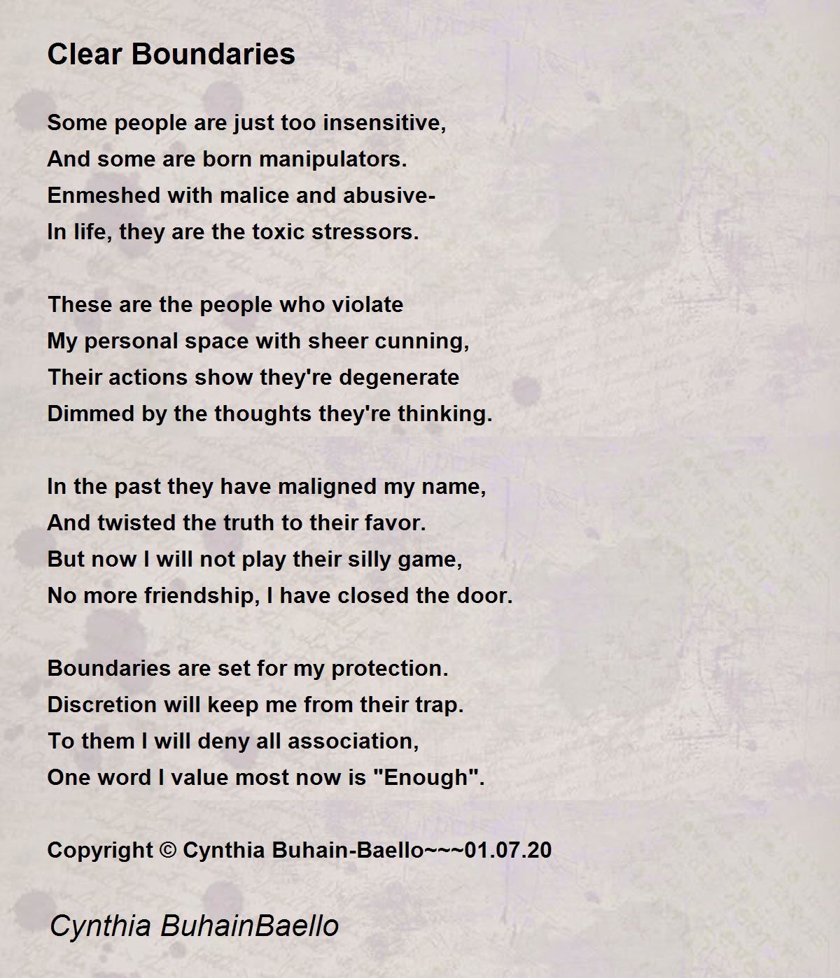 Clear Boundaries Clear Boundaries Poem by Cynthia Buhainbaello