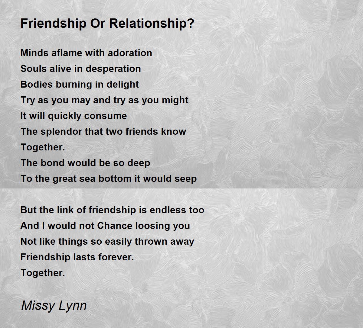 Friendship Or Relationship? - Friendship Or Relationship? Poem by Missy ...