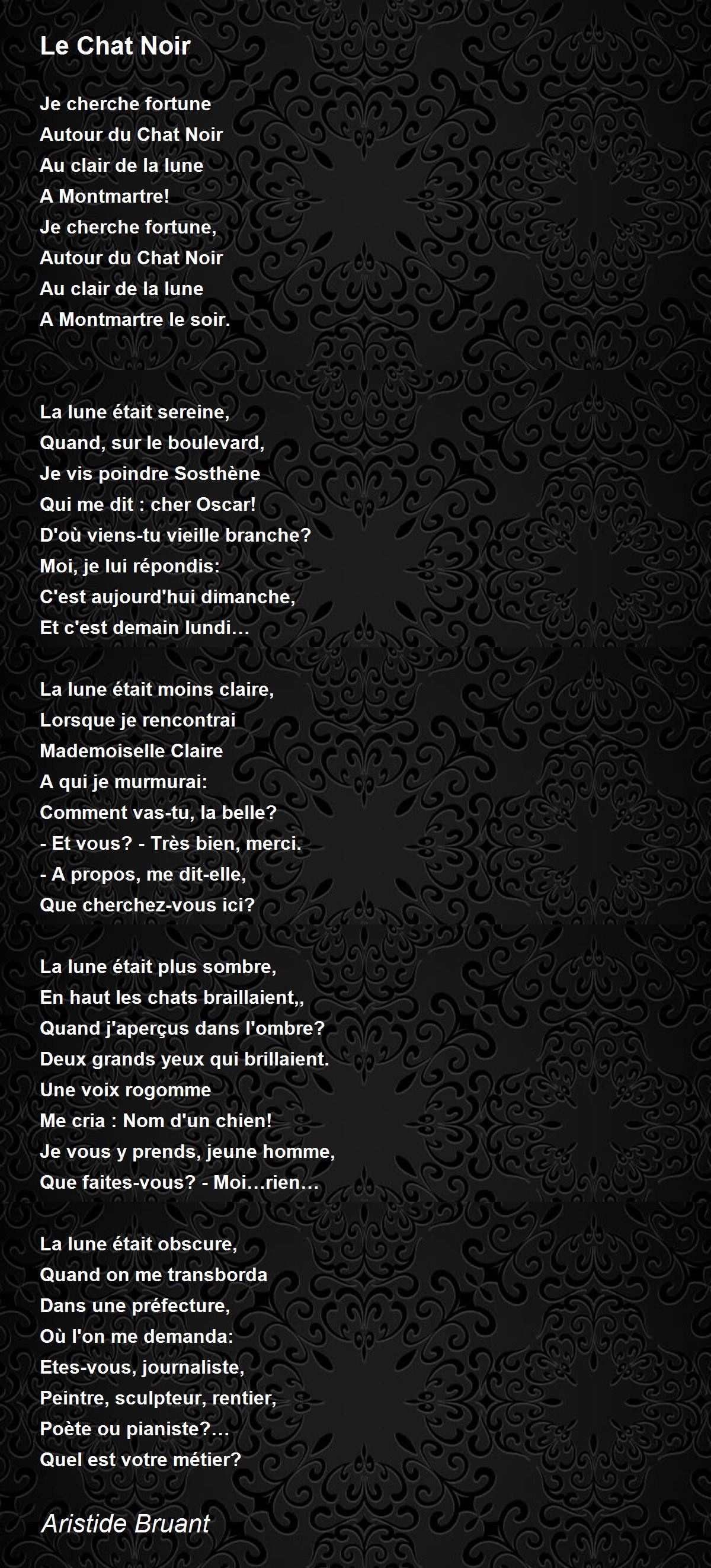 Le Chat Noir Le Chat Noir Poem By Aristide Bruant