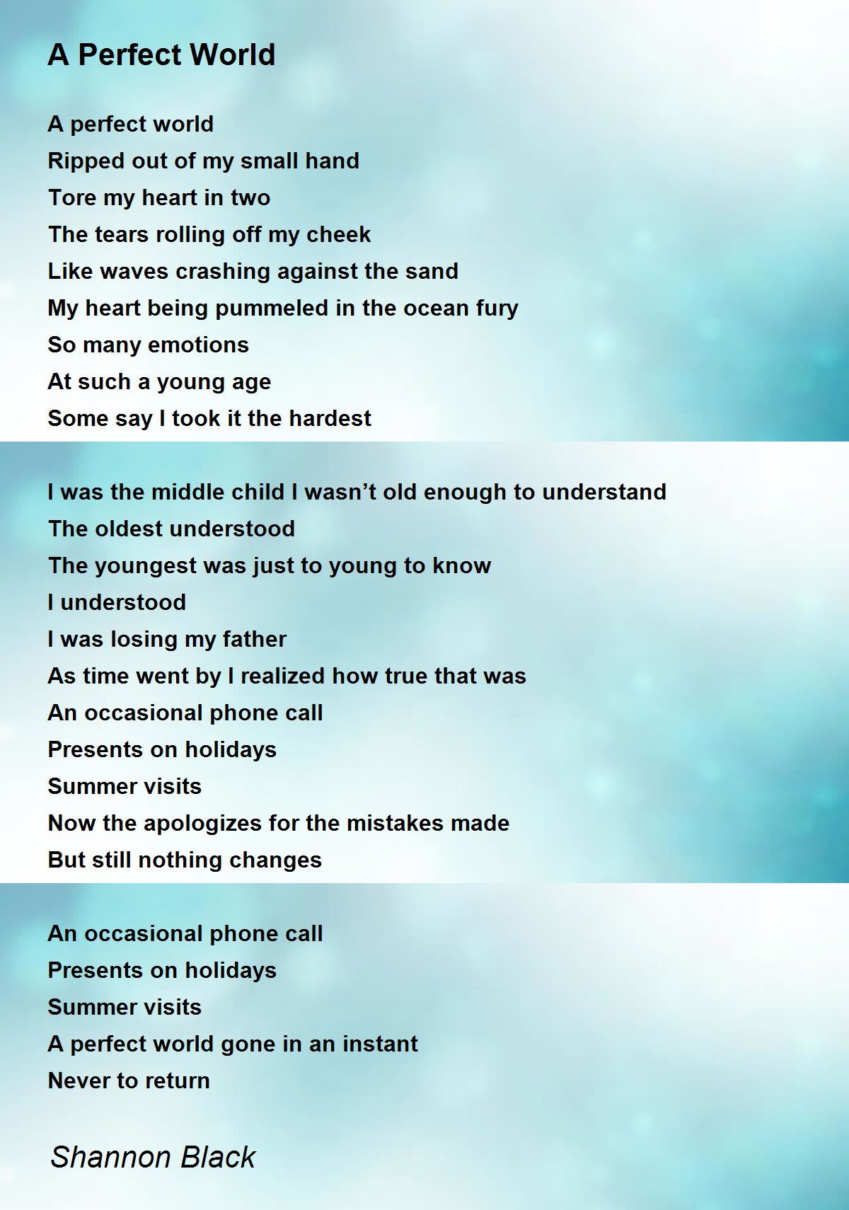 A Perfect World by Shannon Black A Perfect World Poem
