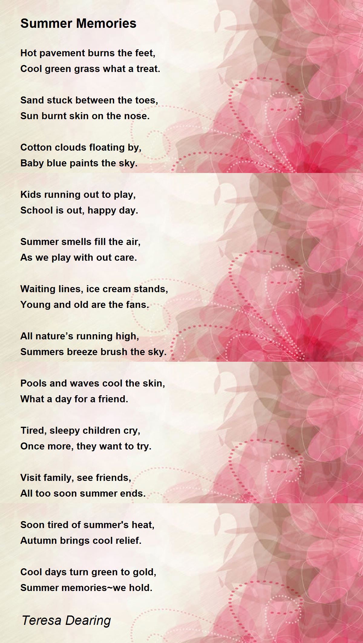 Summer Memories - Summer Memories Poem by Teresa Dearing