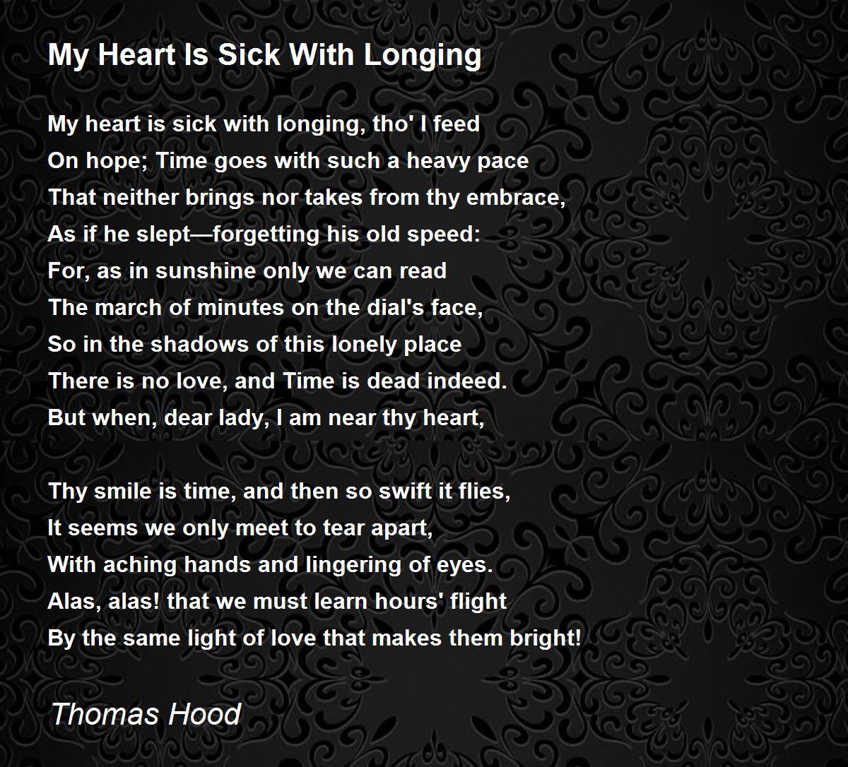 My Heart Is Sick With Longing Poem by Thomas Hood - Poem 