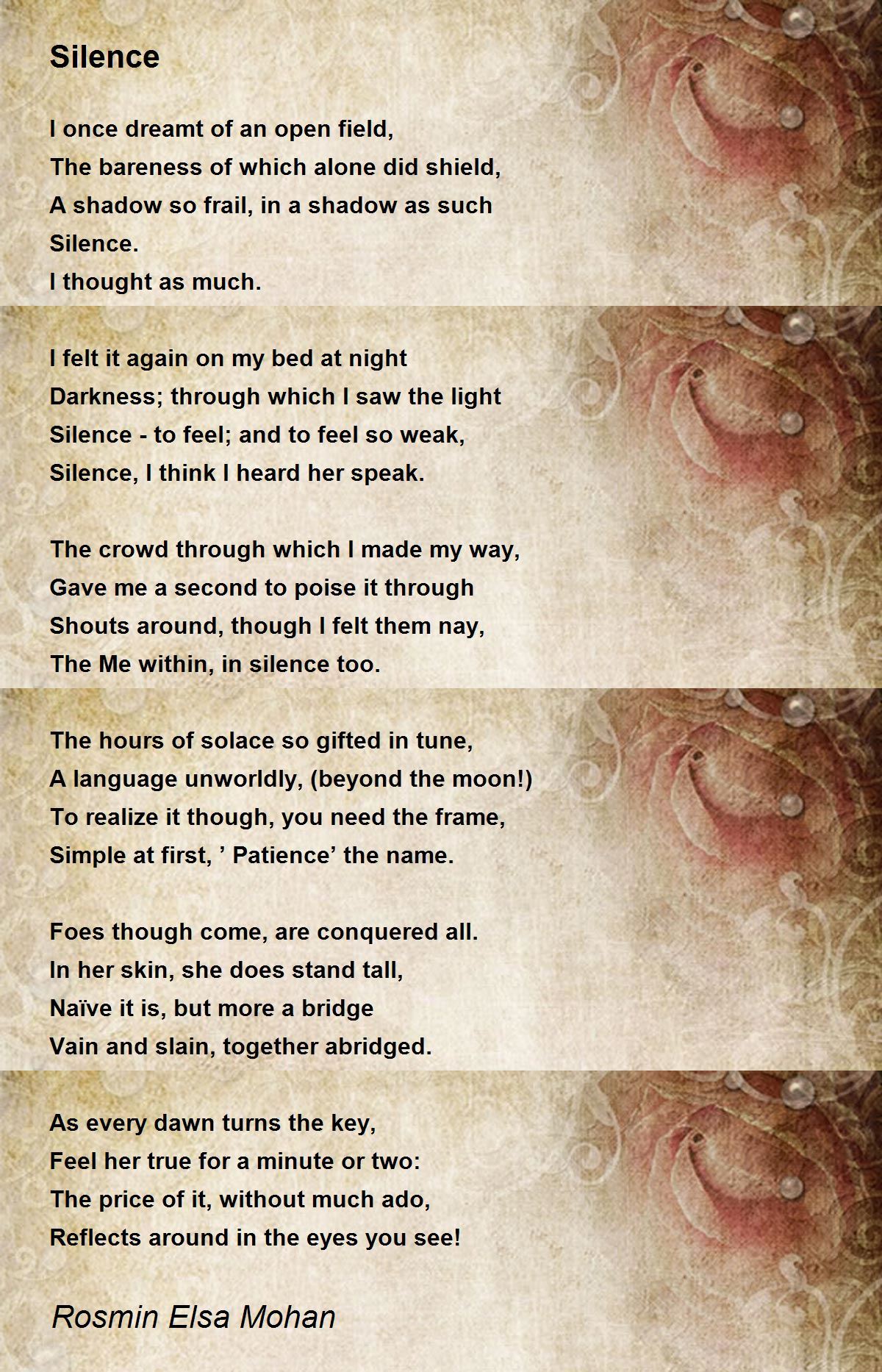 Silence Poem by Rosmin Elsa Mohan - Poem Hunter