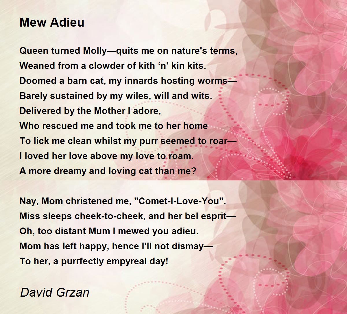 Mew Adieu Mew Adieu Poem by David Grzan