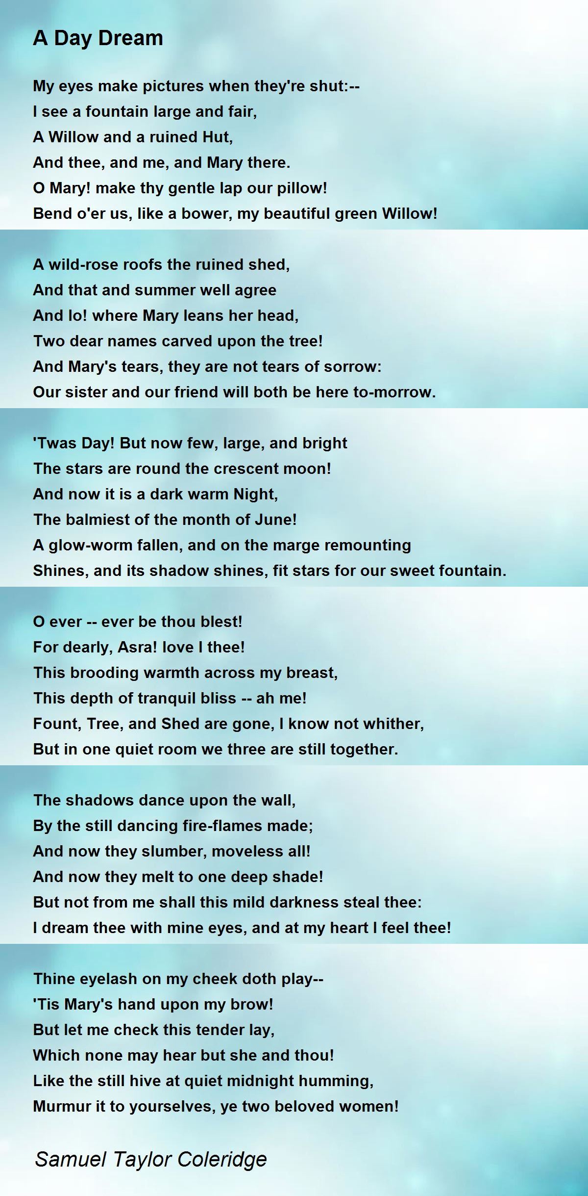 A Day Dream Poem by Samuel Taylor Coleridge - Poem Hunter