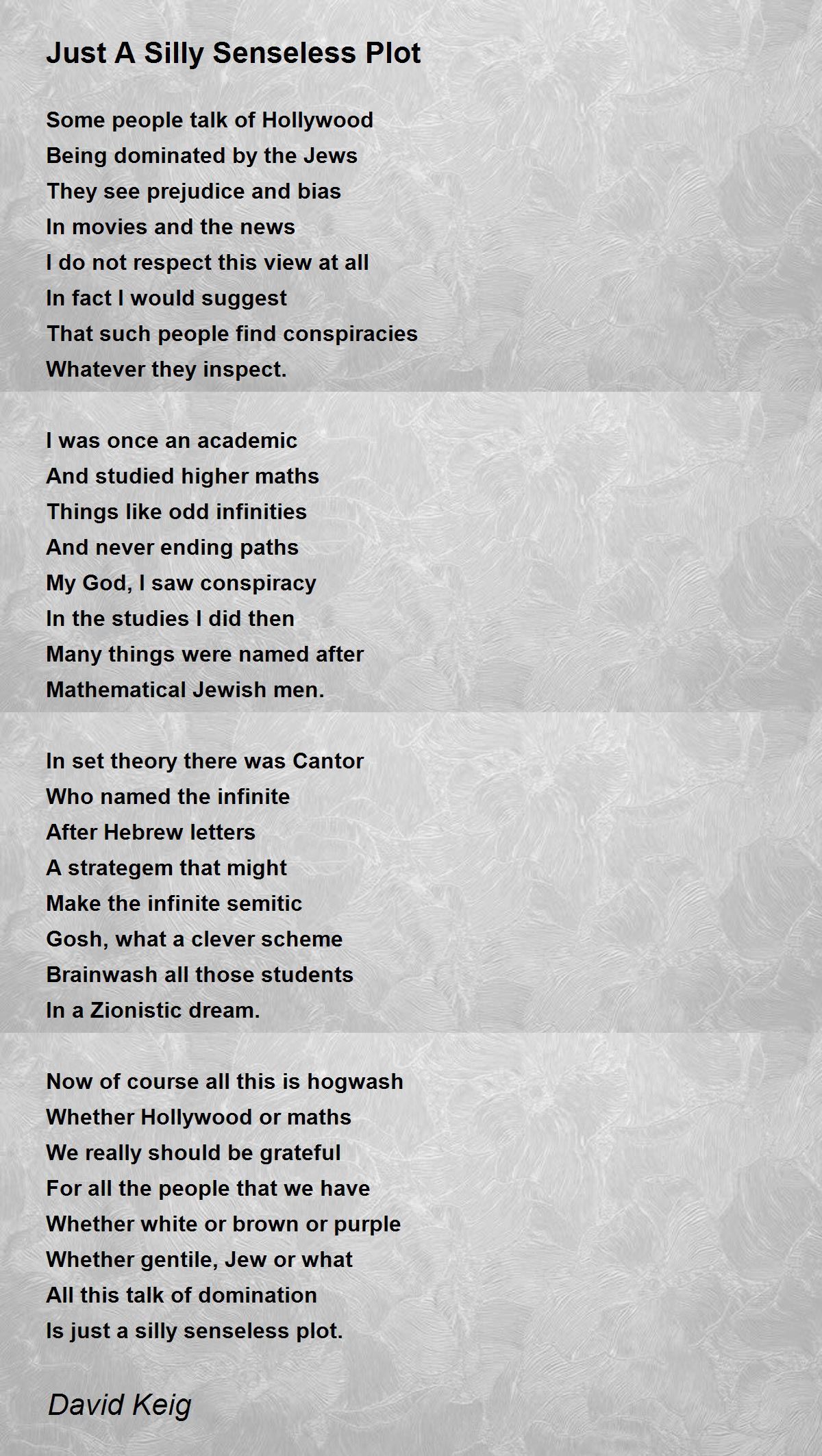 Just A Silly Senseless Plot Poem by David Keig Poem Hunter