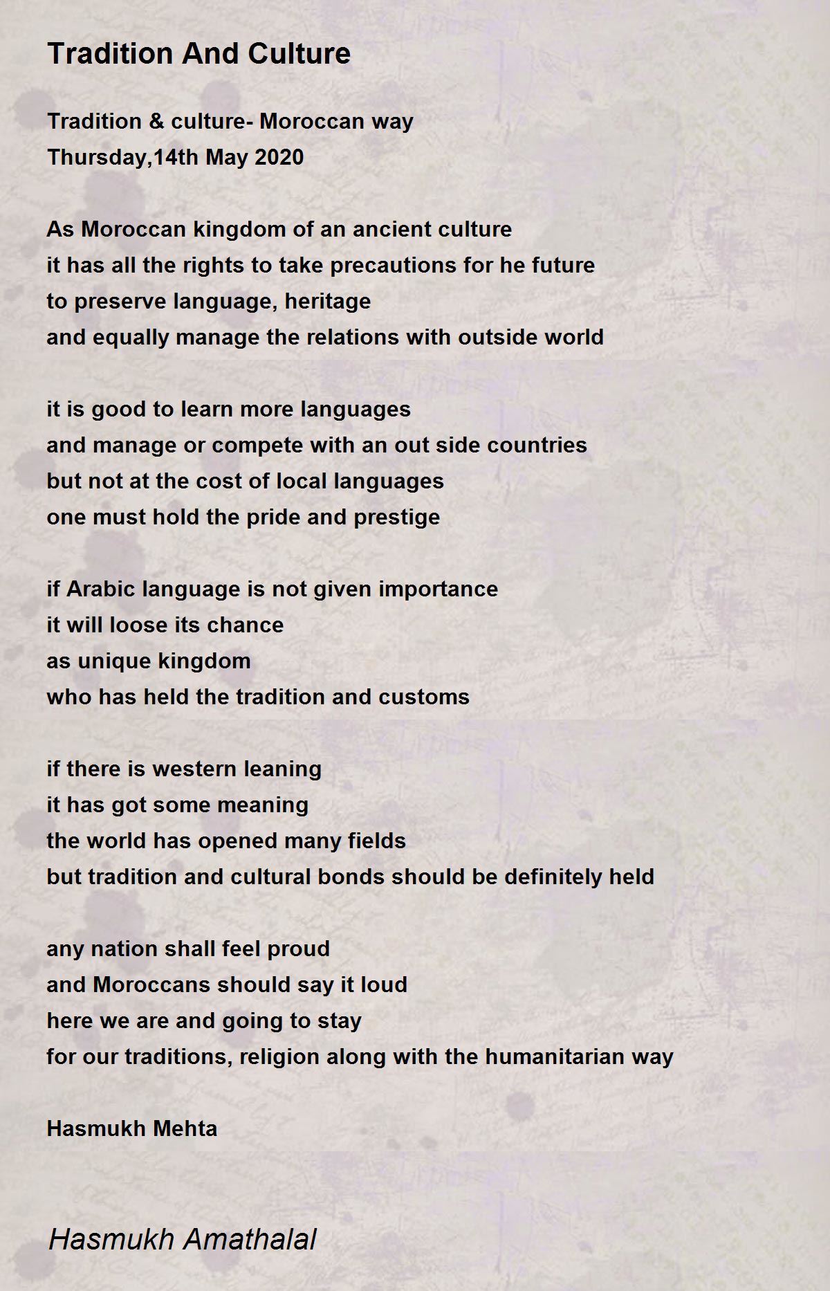 Tradition And Culture Tradition And Culture Poem by Mehta Hasmukh