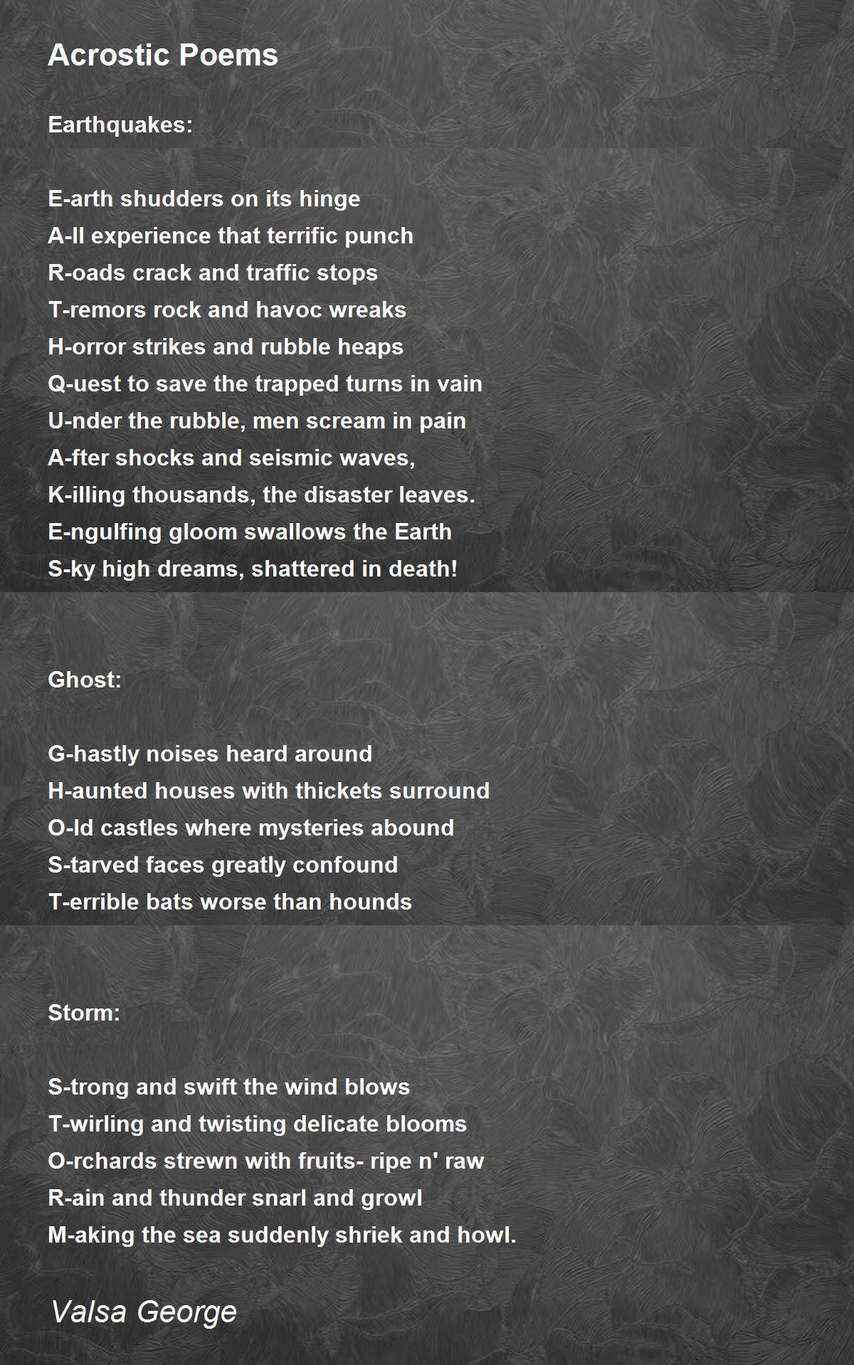 Acrostic Poems by Valsa George - Acrostic Poems Poem