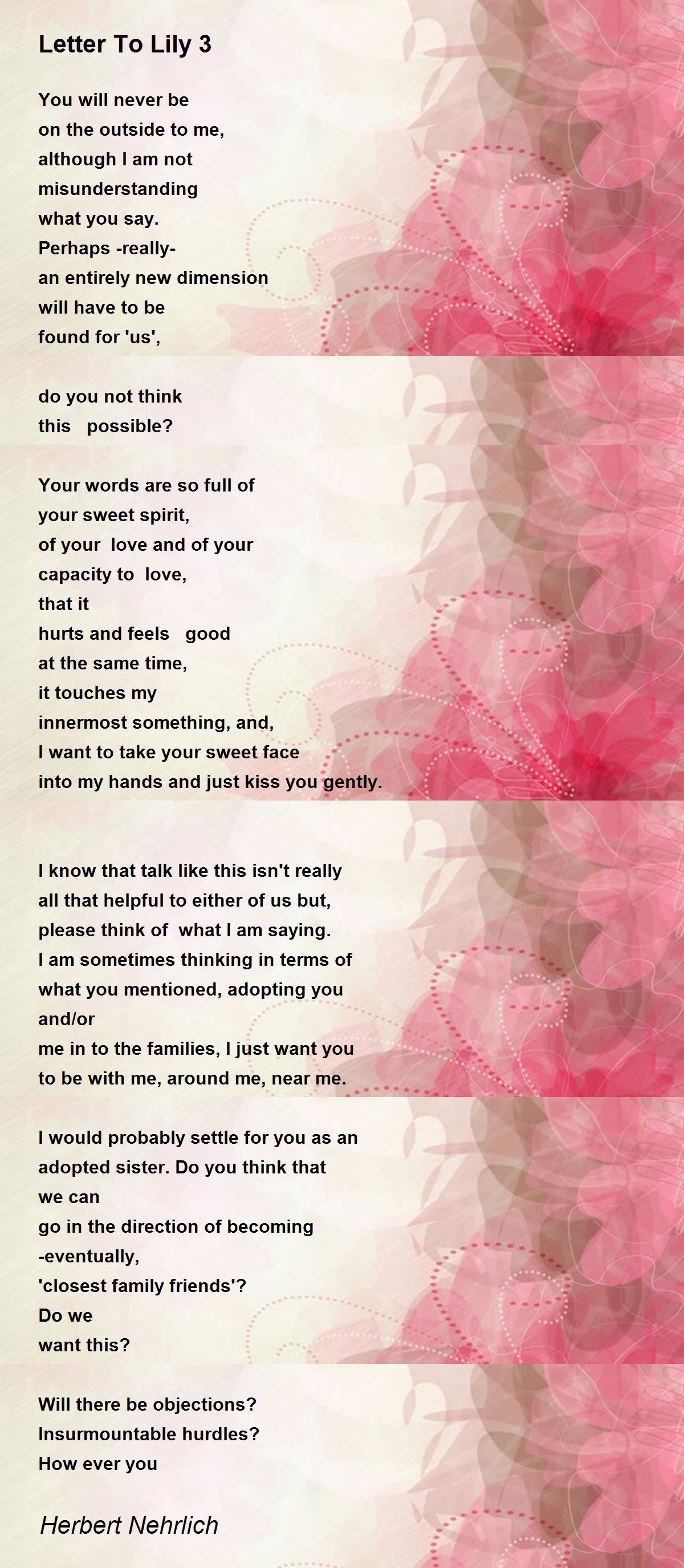 Letter To Lily 3 Poem by Herbert Nehrlich Poem Hunter