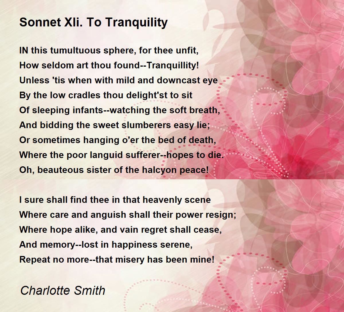 Sonnet Xli. To Tranquility Poem by Charlotte Smith - Poem 