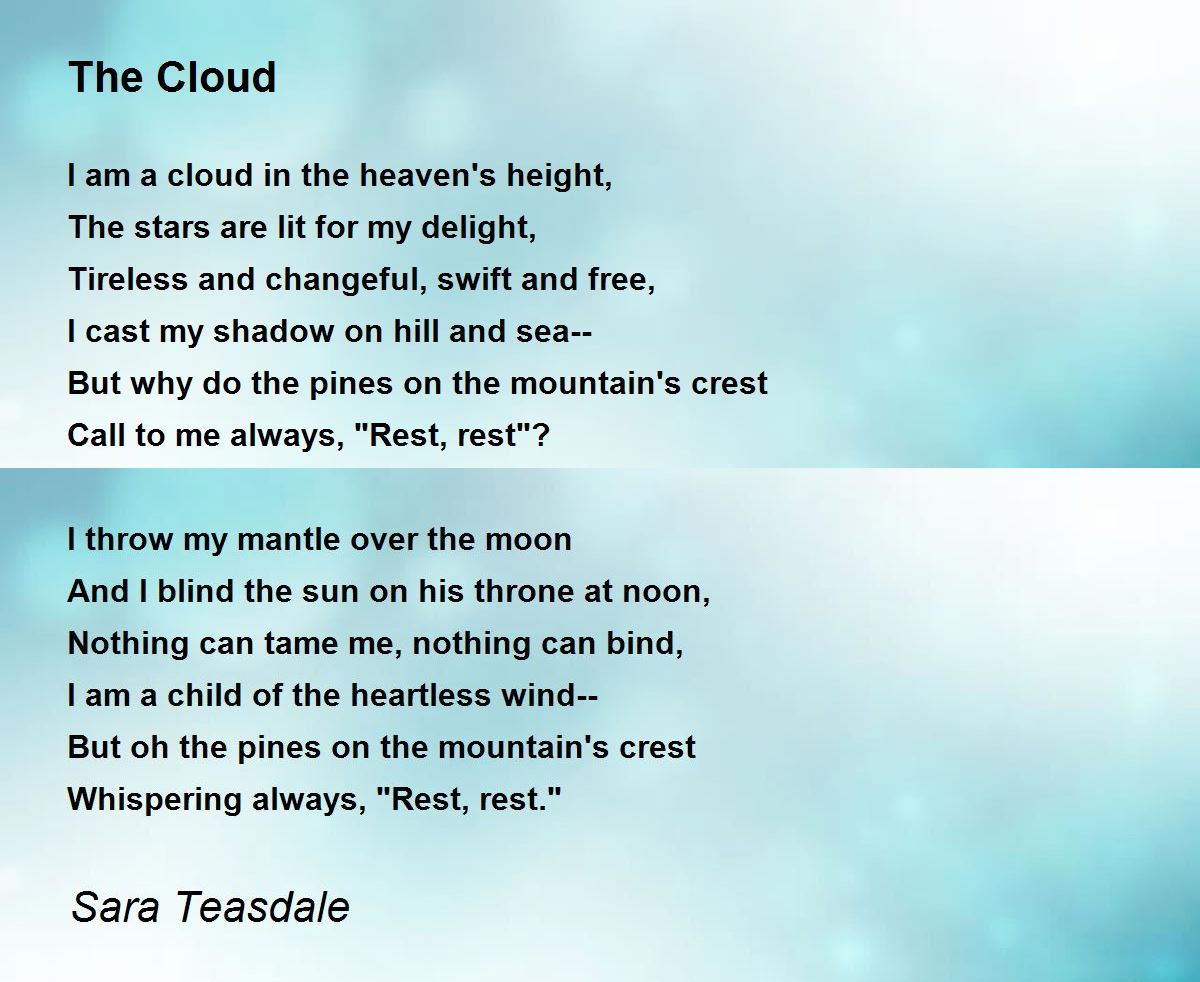 The Cloud Poem by Sara Teasdale - Poem Hunter