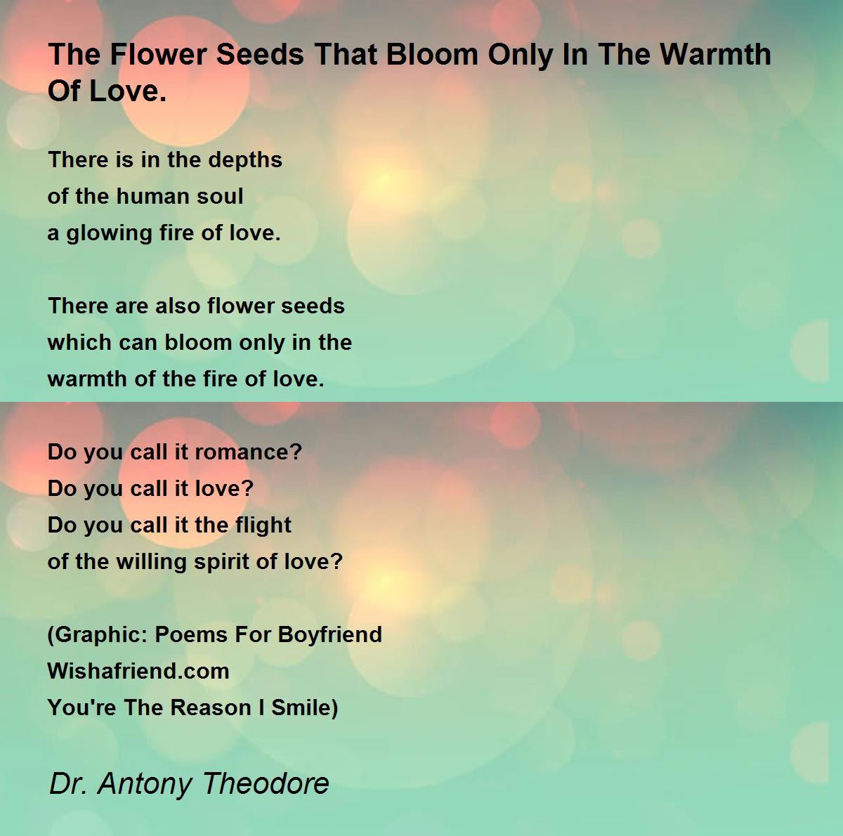 The Flower Seeds That Bloom Only In The Warmth Of Love. Poem by Dr