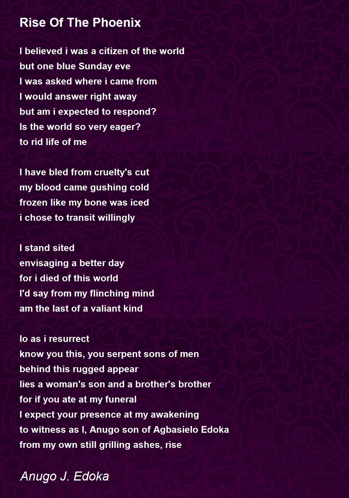 Rise Of The Phoenix - Rise Of The Phoenix Poem by Anugo J. Edoka