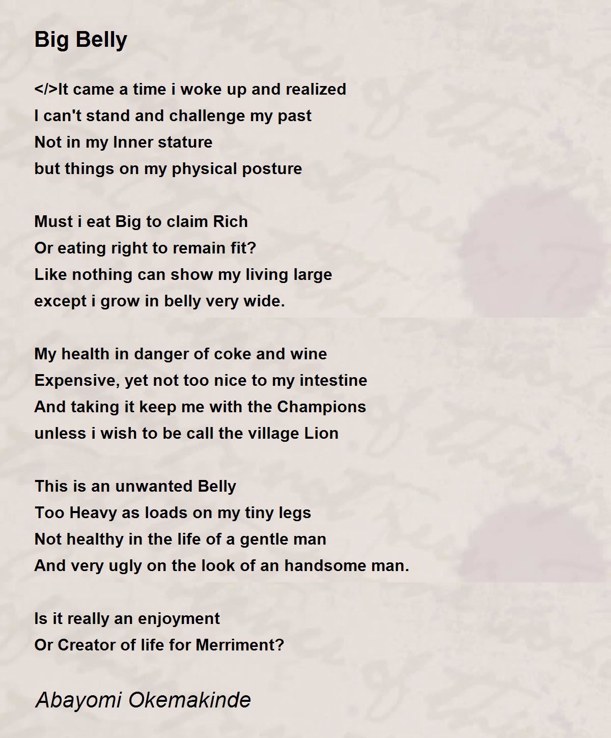 Big Belly Poem by Abayomi Okemakinde Poem Hunter