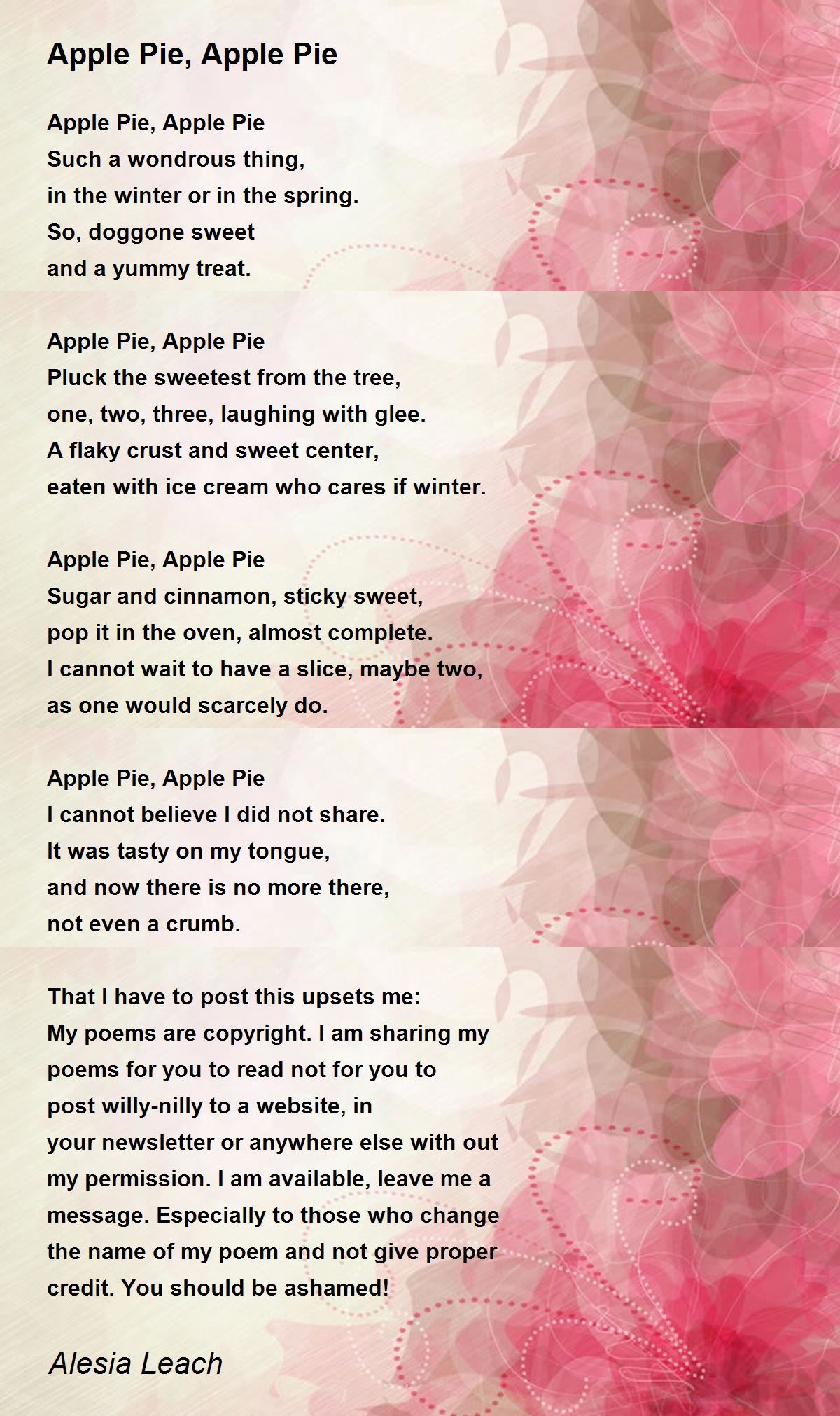 Apple Pie, Apple Pie Apple Pie, Apple Pie Poem by Alesia Leach