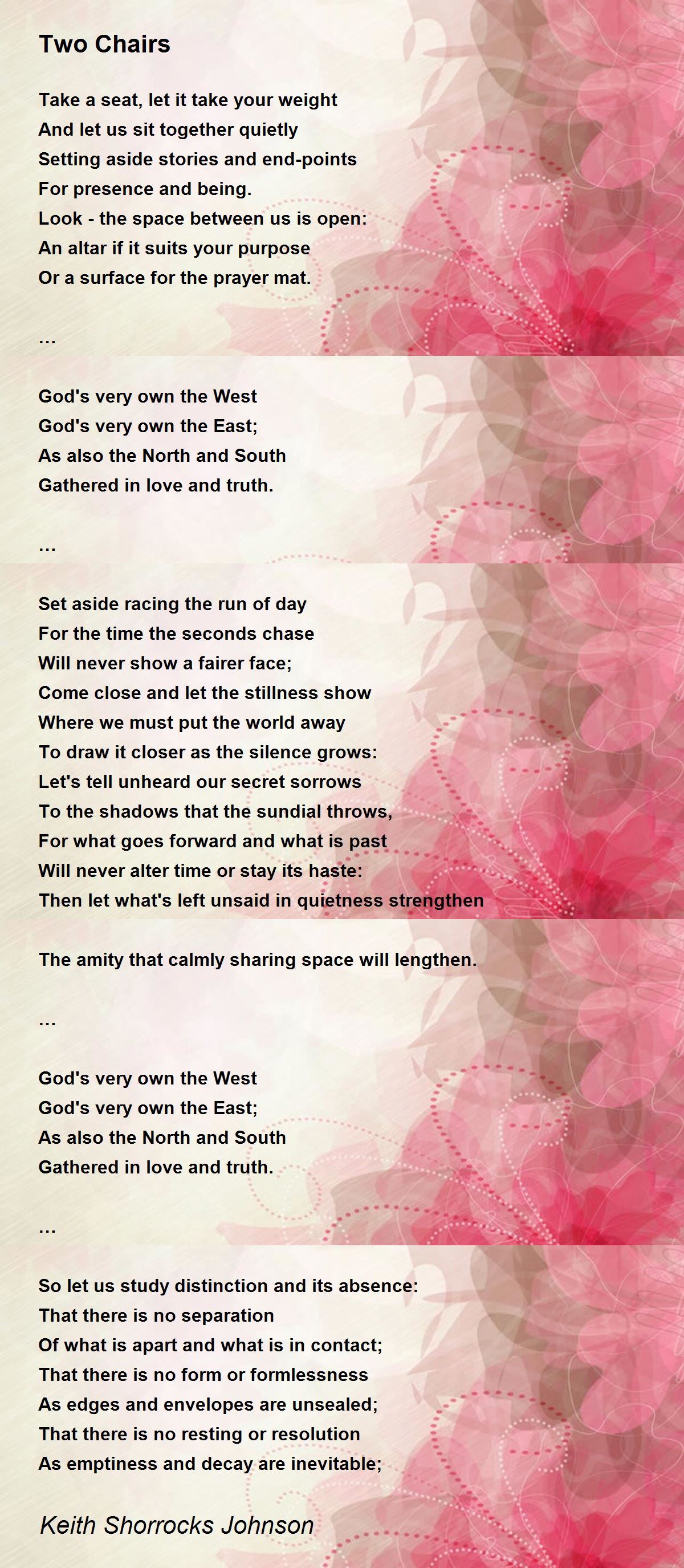 Two Chairs Two Chairs Poem by Keith Shorrocks Johnson