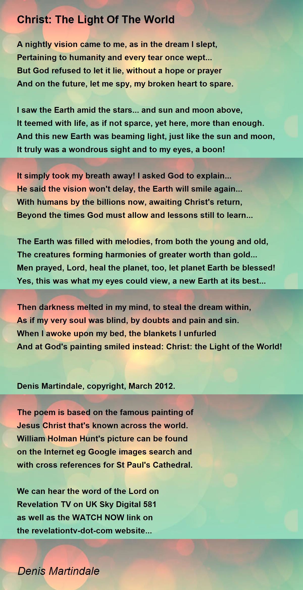 Christ The Light Of The World Christ The Light Of The World Poem by Denis Martindale
