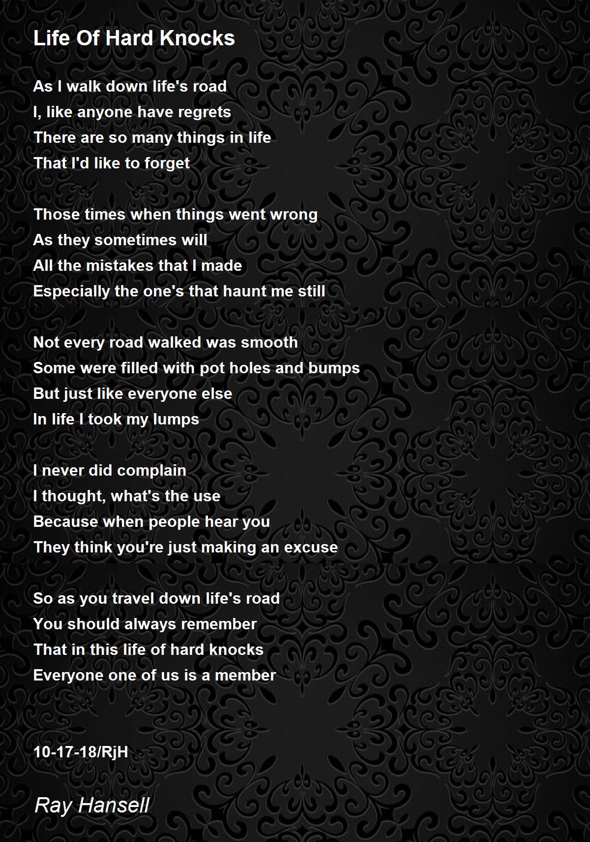 Life Of Hard Knocks Life Of Hard Knocks Poem by Ray Hansell