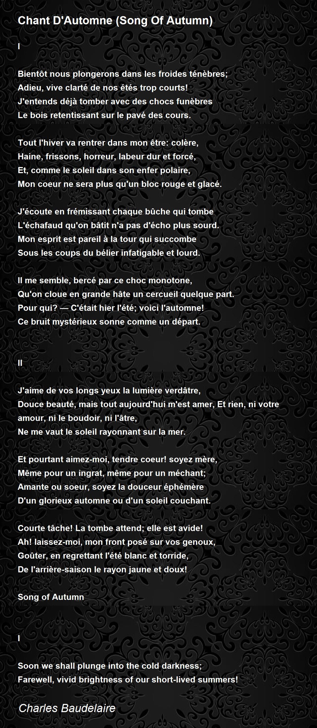 Chant D Automne Baudelaire Analyse
