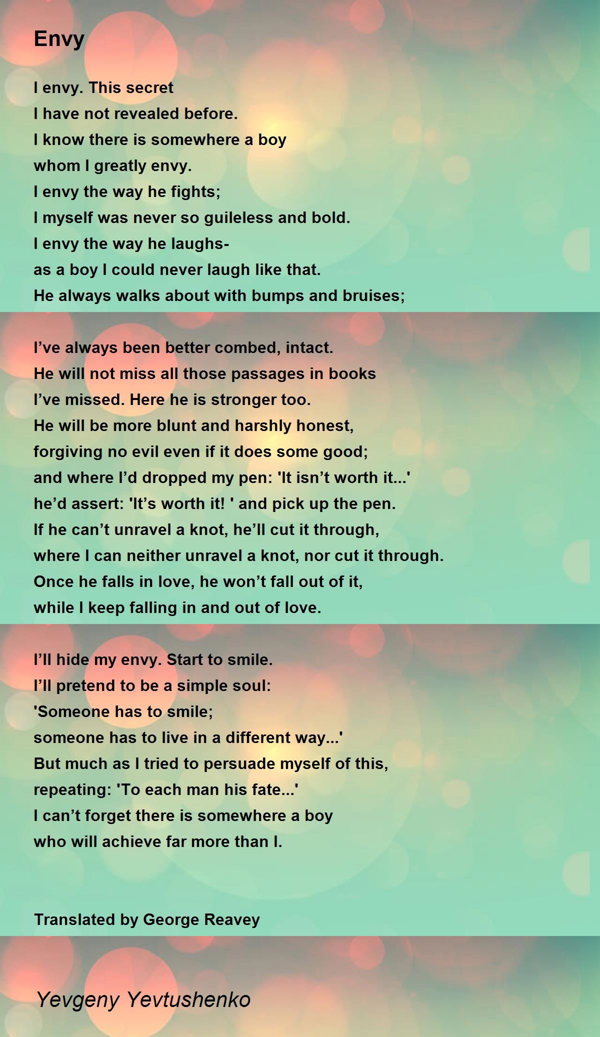 Envy Envy Poem by Yevgeny Yevtushenko