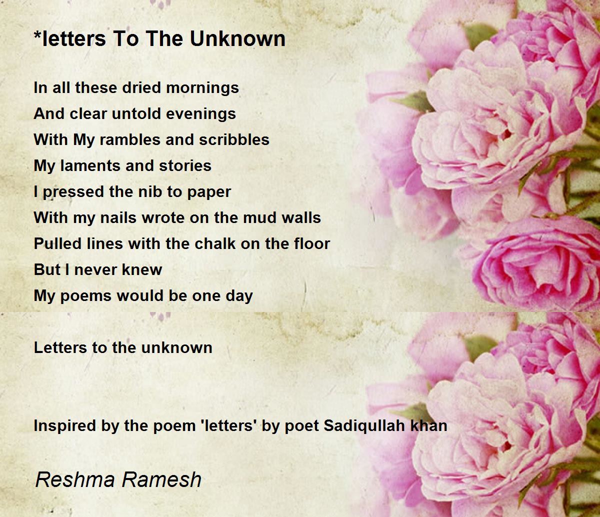 *letters To The Unknown *letters To The Unknown Poem by Reshma Ramesh