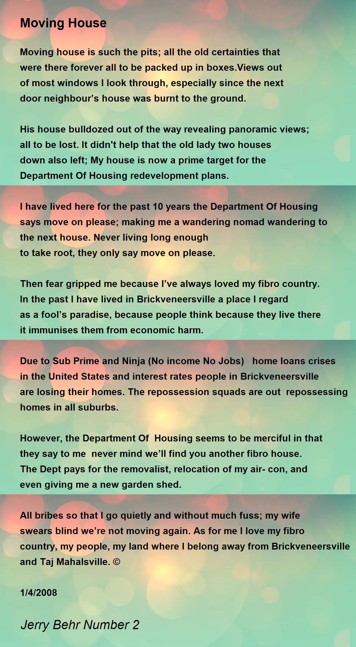 Moving House Moving House Poem by Jerry Behr Number 2