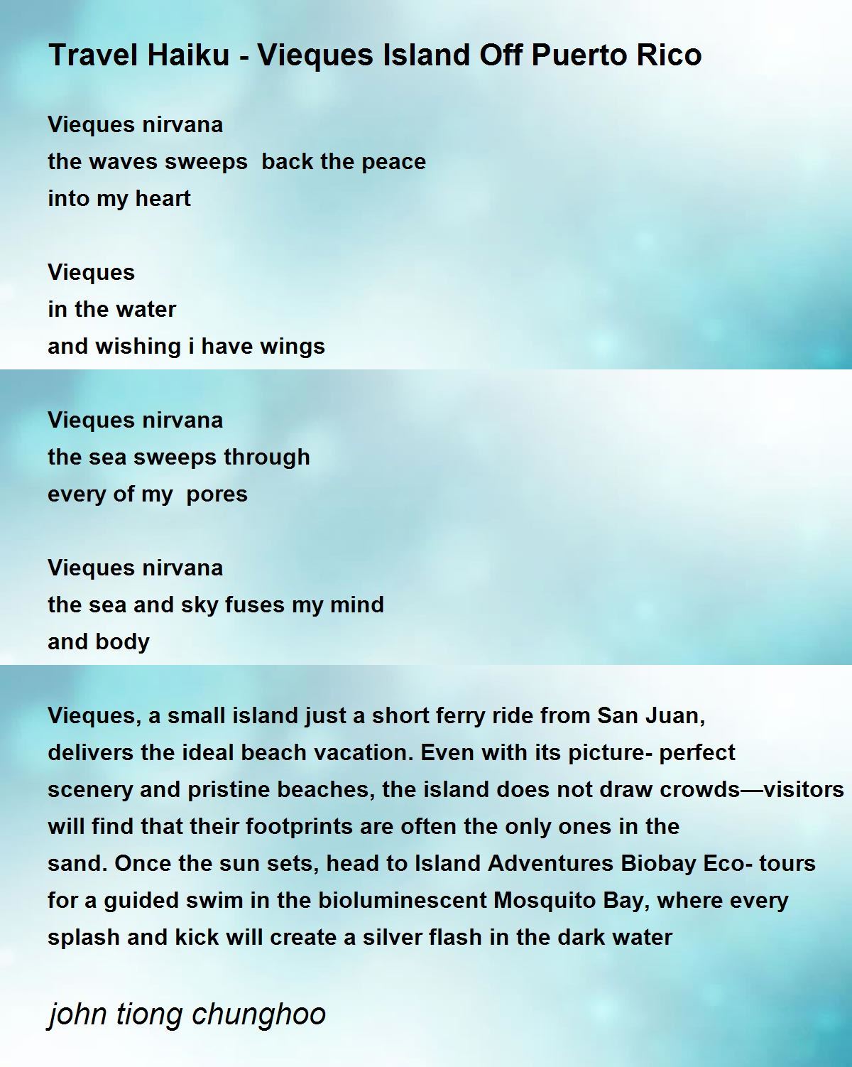 Travel Haiku Vieques Island Off Puerto Rico Travel Haiku Vieques