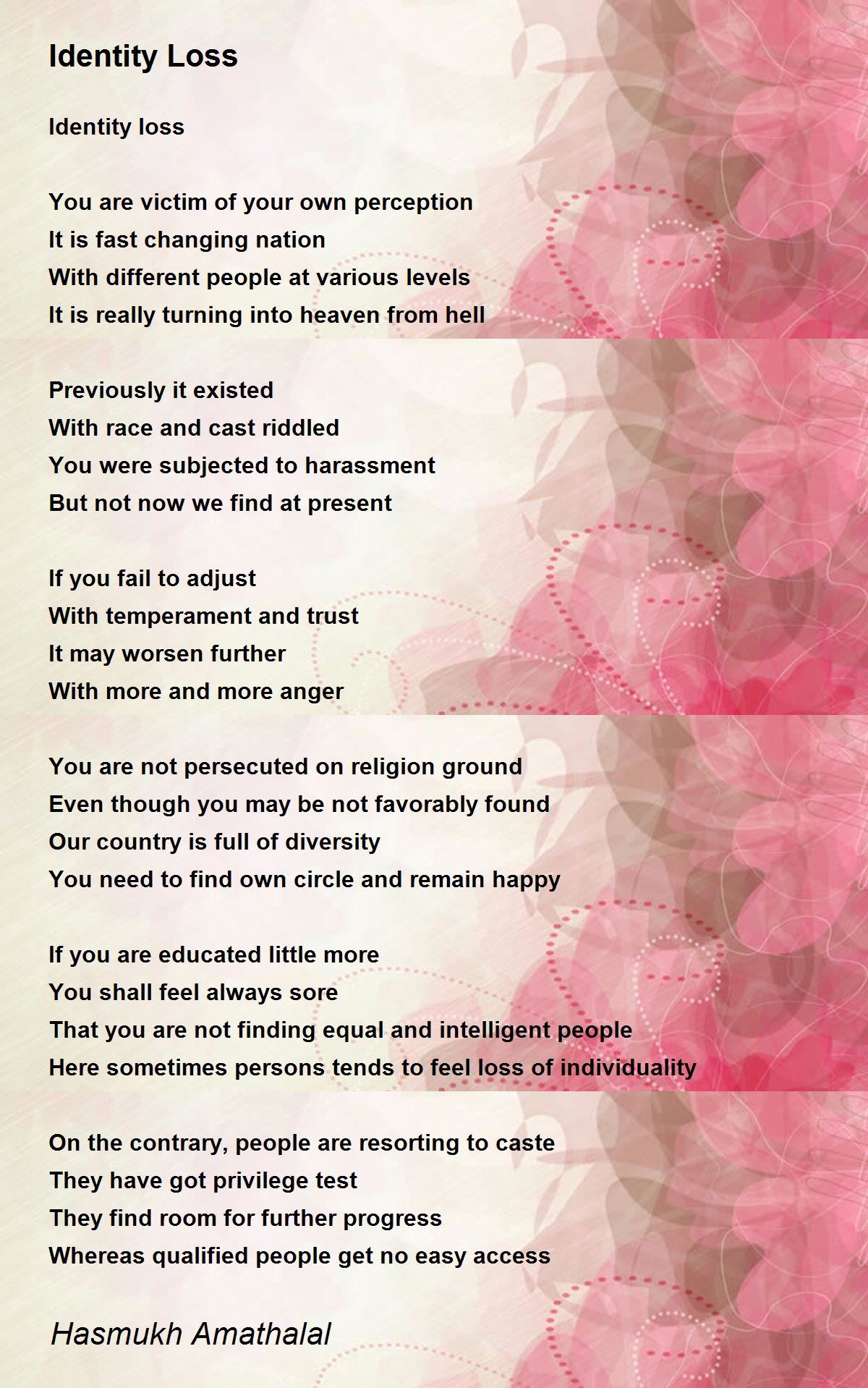 Identity Loss Identity Loss Poem by Mehta Hasmukh Amathaal