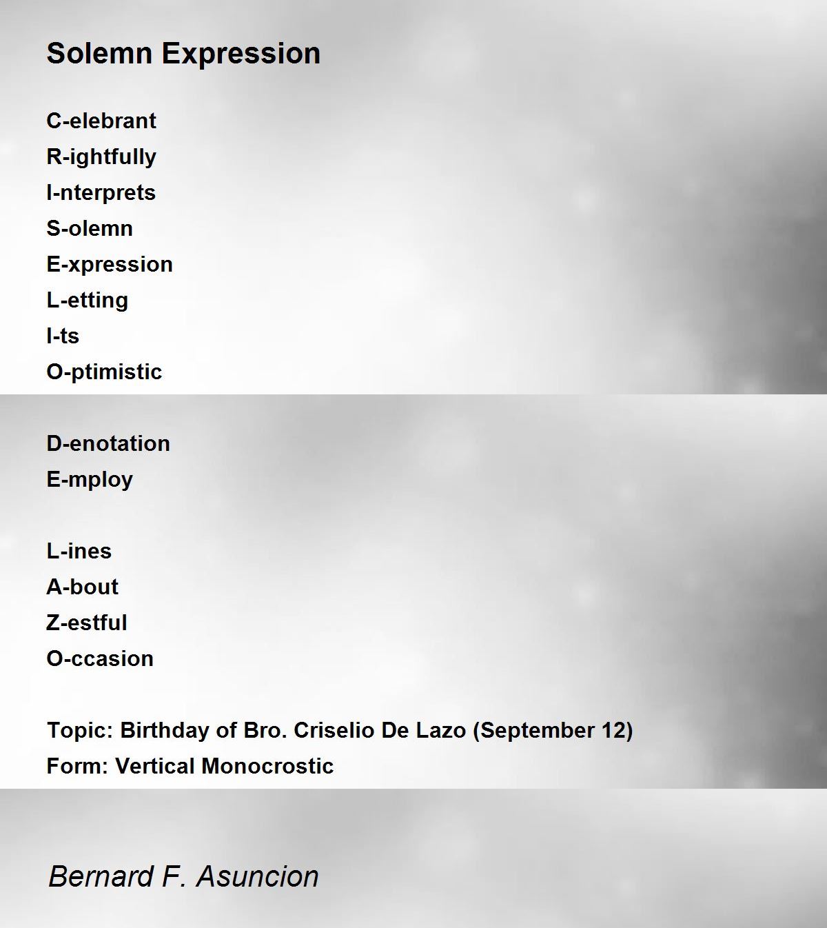 Solemn Expression by Bernard F. Asuncion Solemn Expression Poem