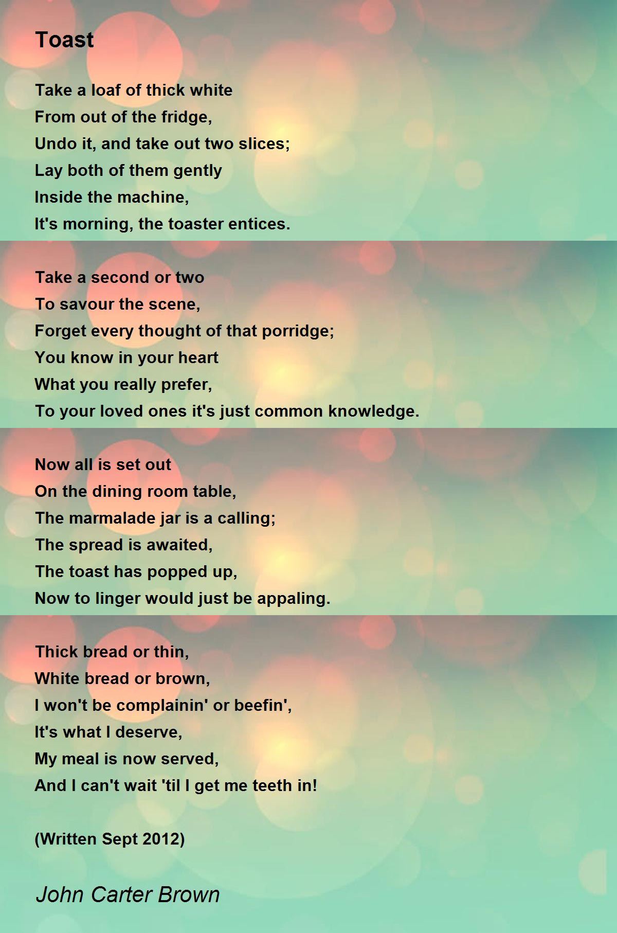 Toast Poem by John Carter Brown Poem Hunter