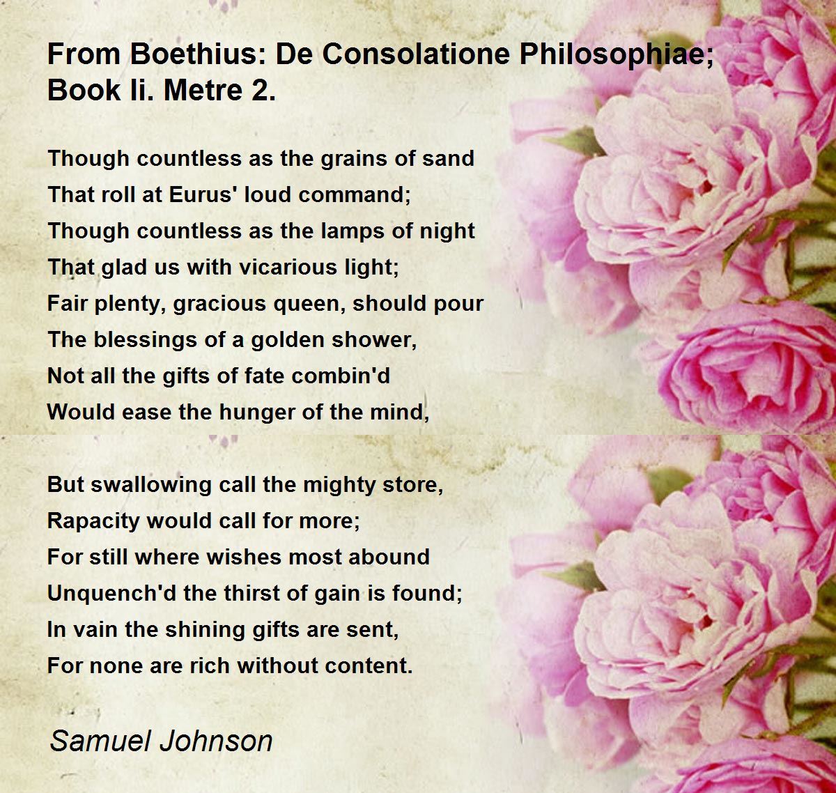 From Boethius: De Consolatione Philosophiae; Book Ii. Metre 2. Poem by ...