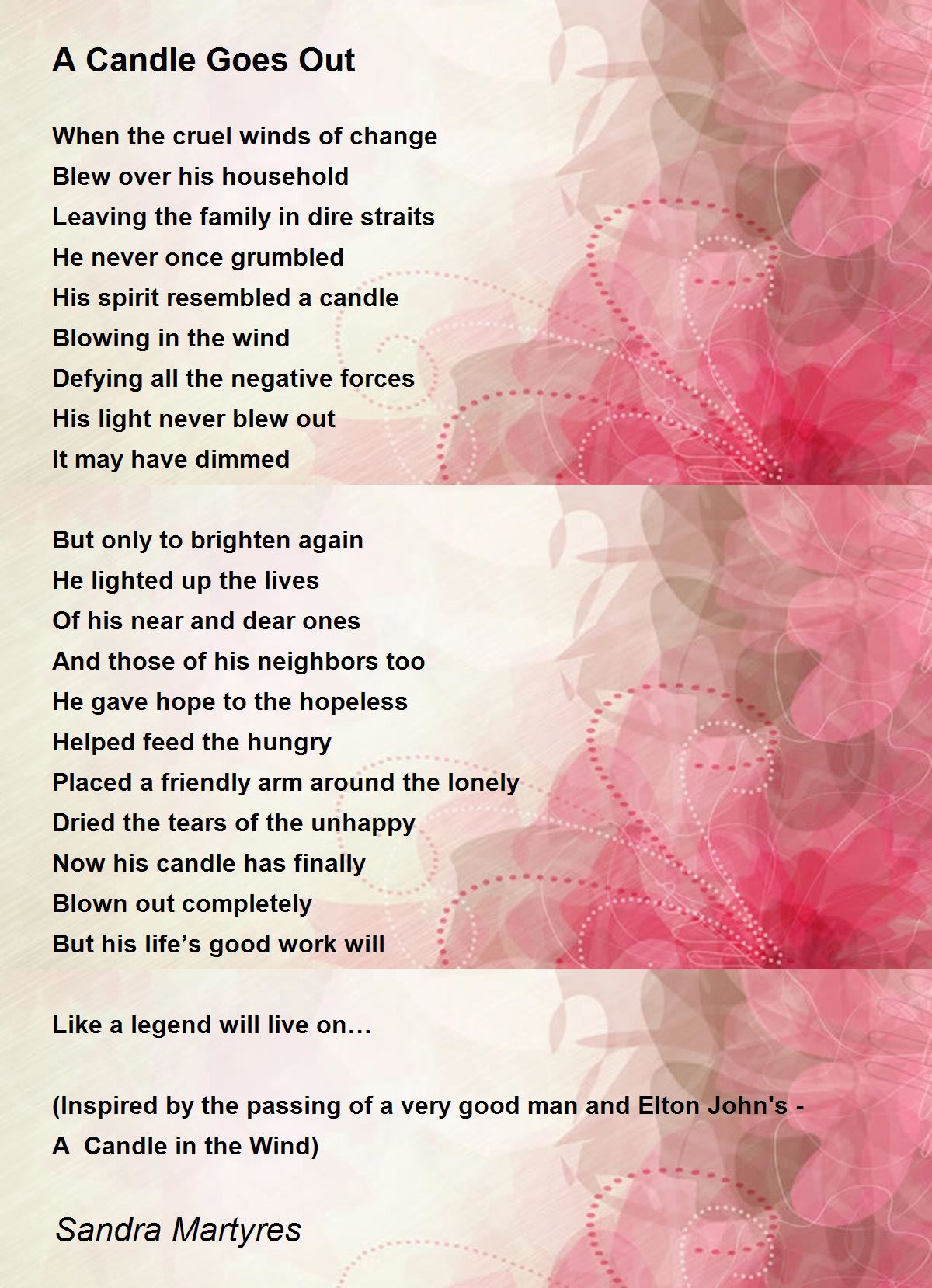 A Candle Goes Out Poem by Sandra Martyres Poem Hunter